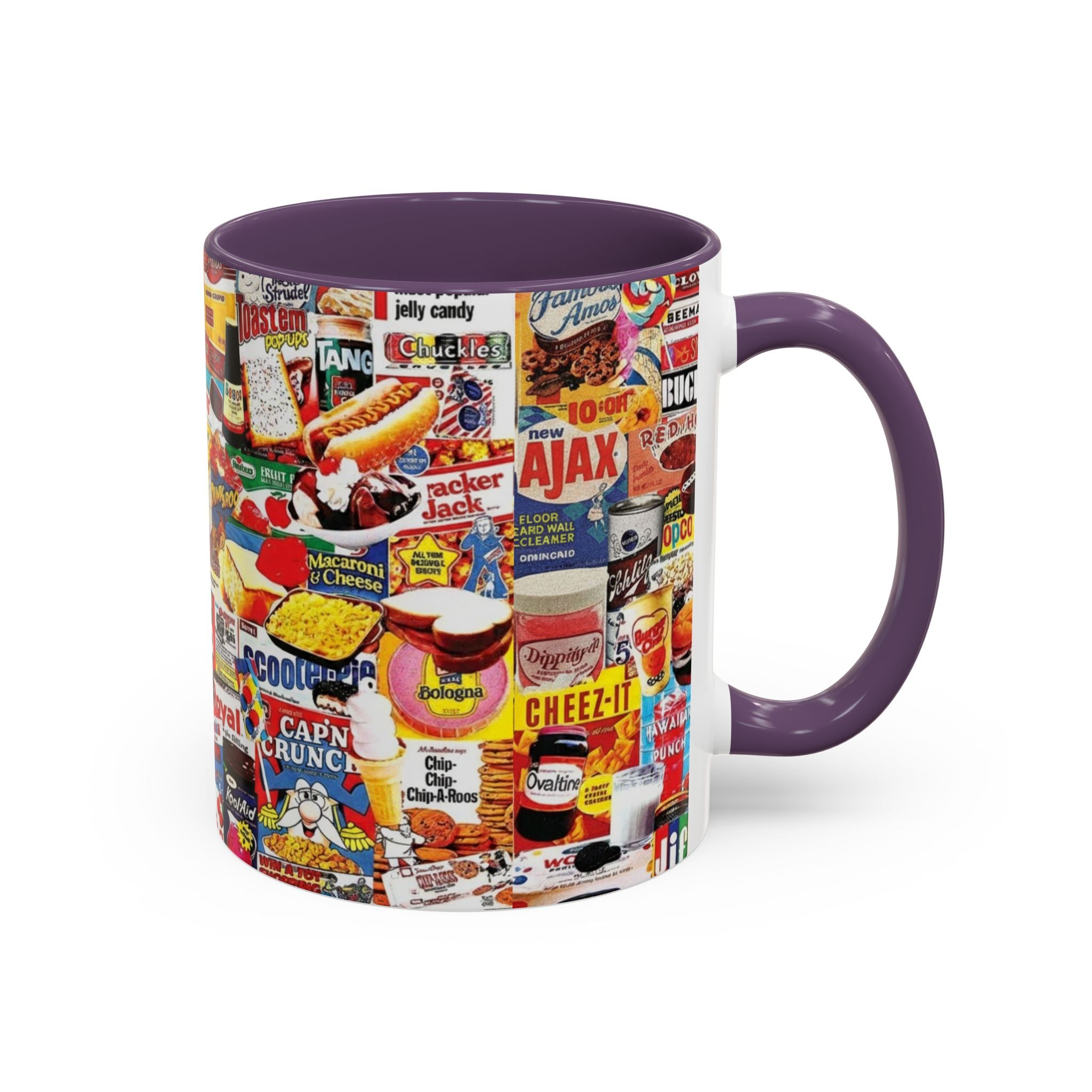 Retro Snack Collage Mug — Vintage Candy & Cereal Packaging Accent Coffee Mug - Creations by Chris and Carlos