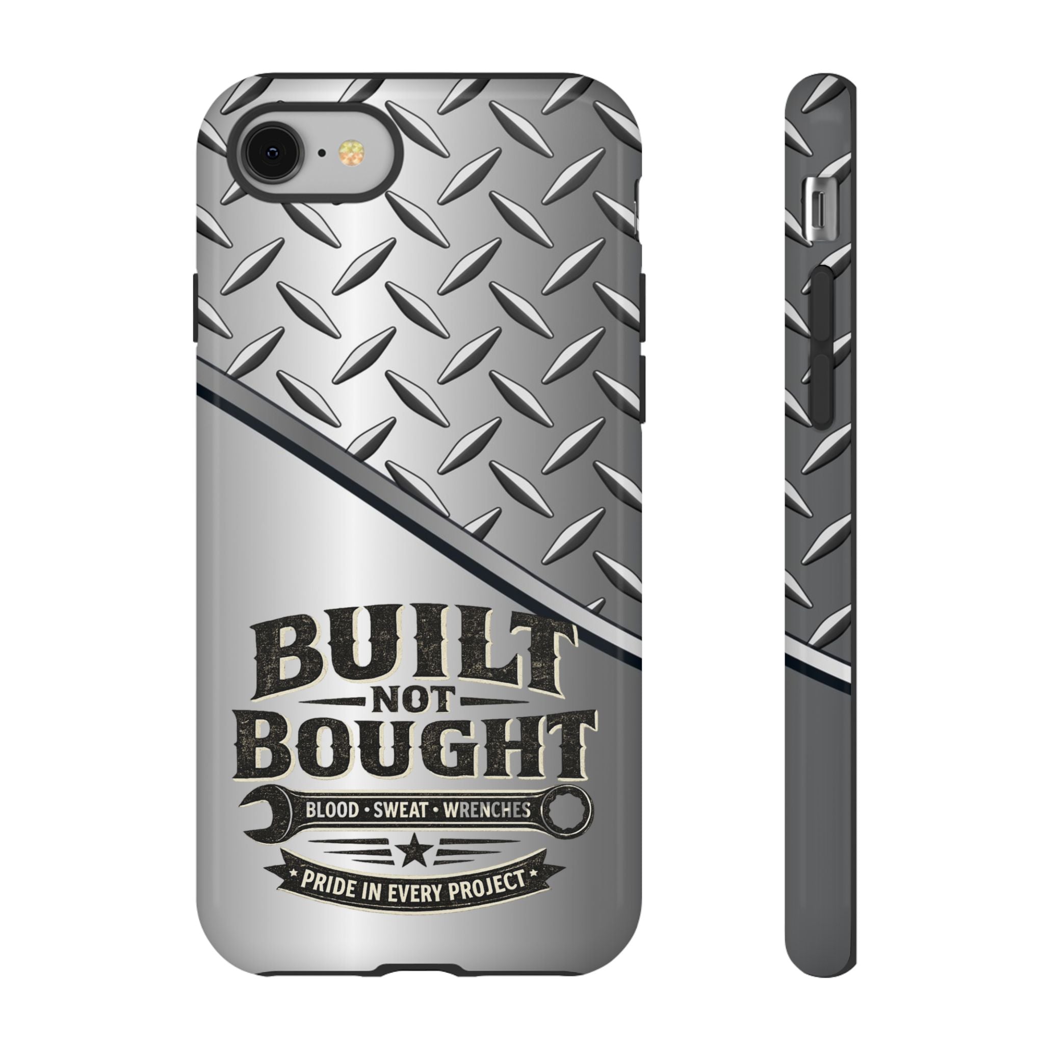 Built Not Bought Metal Diamond-Plate Phone Case — Rugged Tool Lover Gift - Creations by Chris and Carlos
