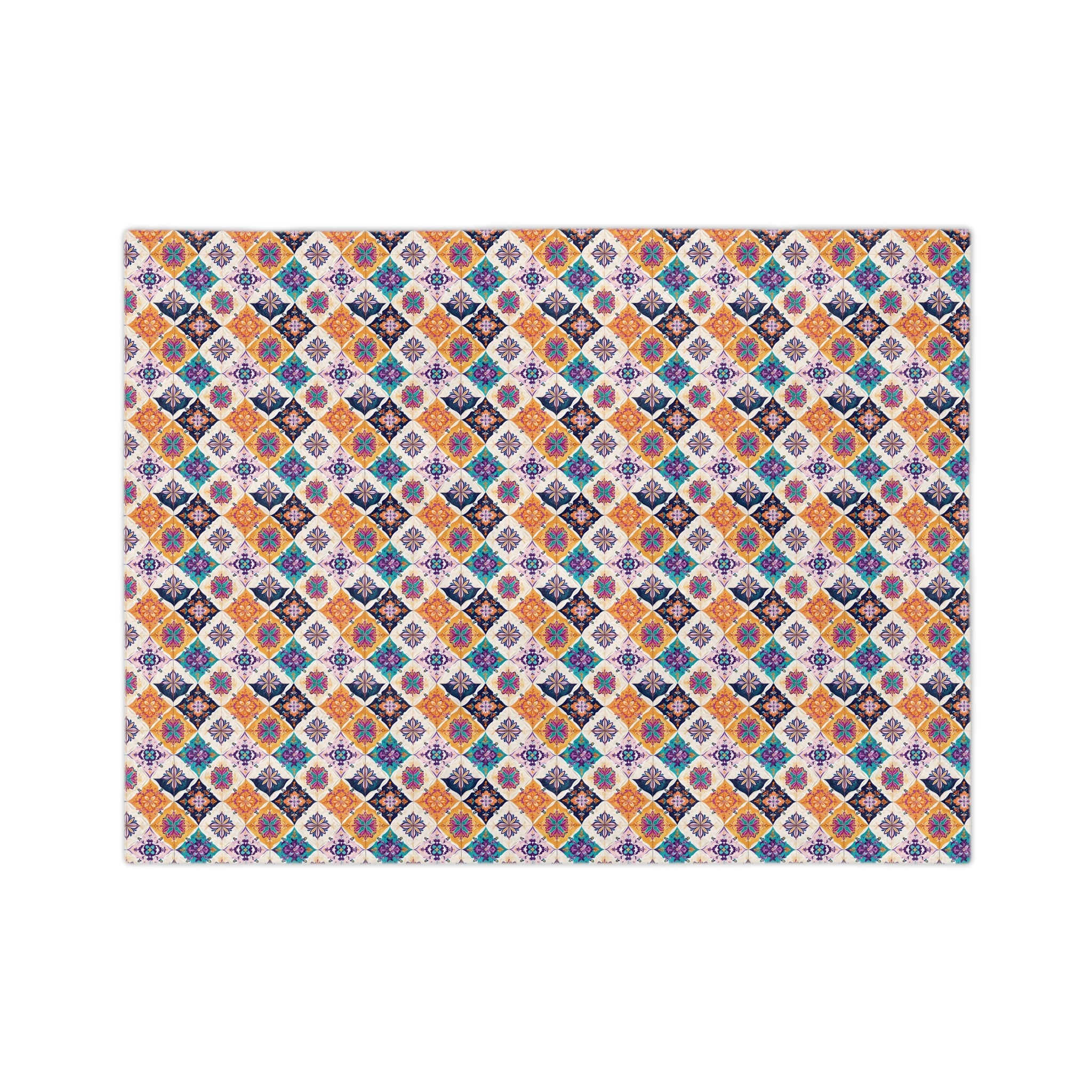 Velveteen Microfiber Blanket — Colorful Moroccan Tile Pattern Cozy Throw - Creations by Chris and Carlos