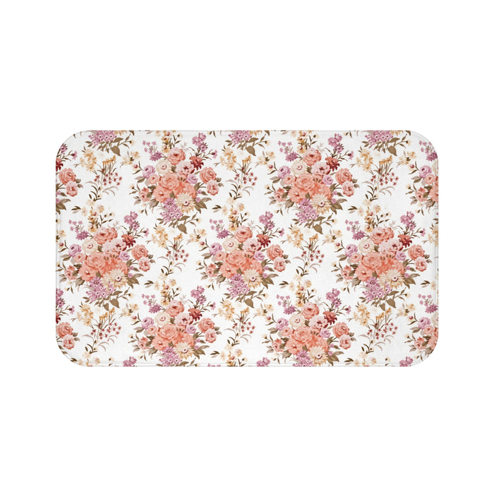 English Ivy & Rose Vintage Floral Bath Mat — Pink Rose Cottage Bathroom Rug