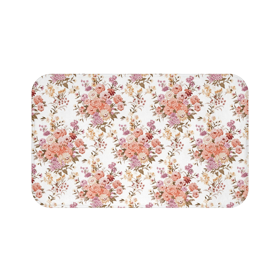English Ivy & Rose Vintage Floral Bath Mat — Pink Rose Cottage Bathroom Rug