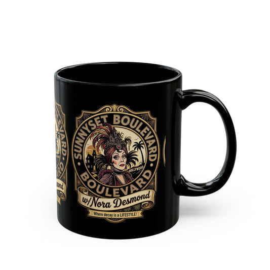 Black Mug — "Sunyset Boulevard w/ Nora Desmond" Vintage Glam Coffee Mug (11oz/15oz) - Creations by Chris and Carlos