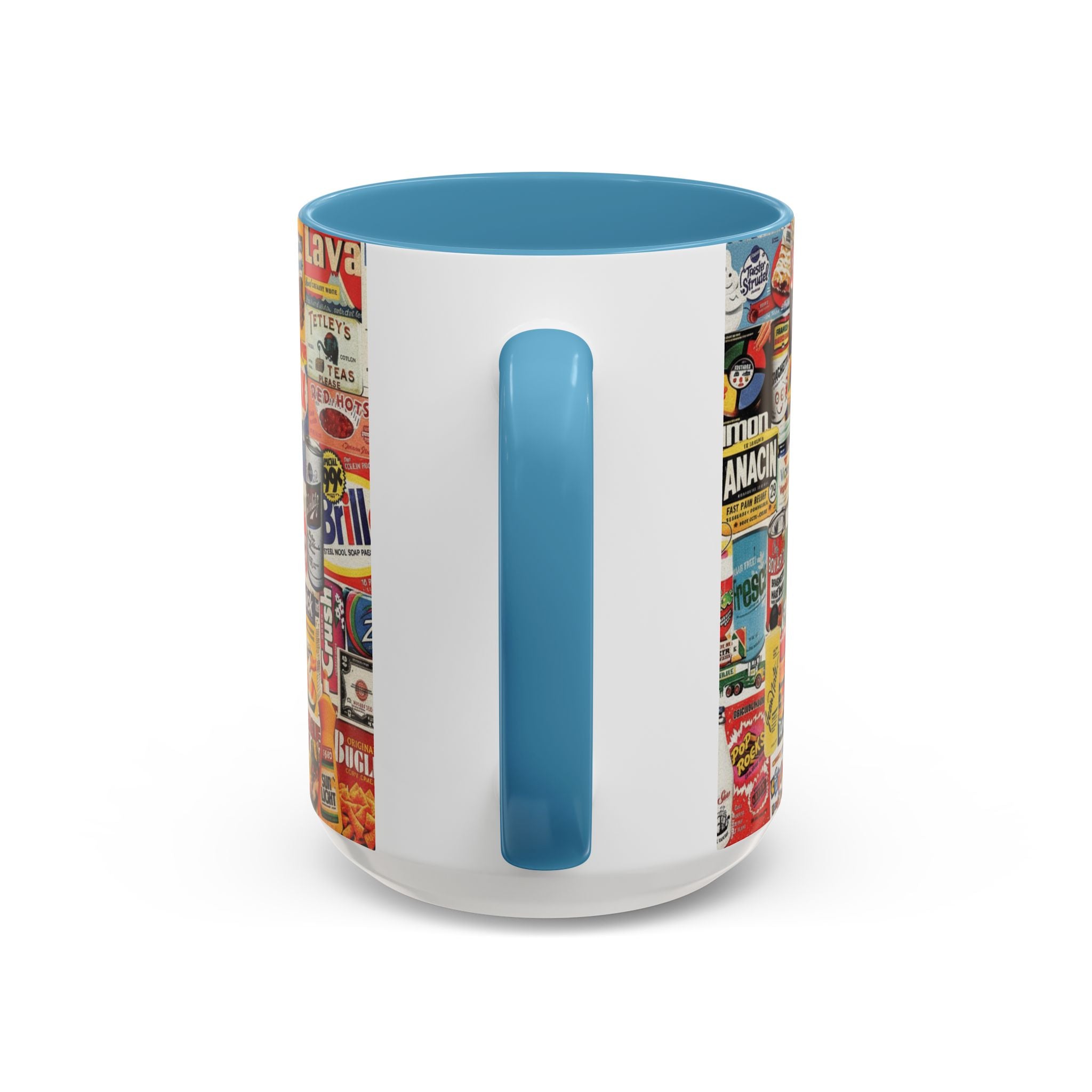 Vintage Retro Ads Coffee Mug — Collage of Classic Brand Labels (11/15oz Accent Mug) - Creations by Chris and Carlos