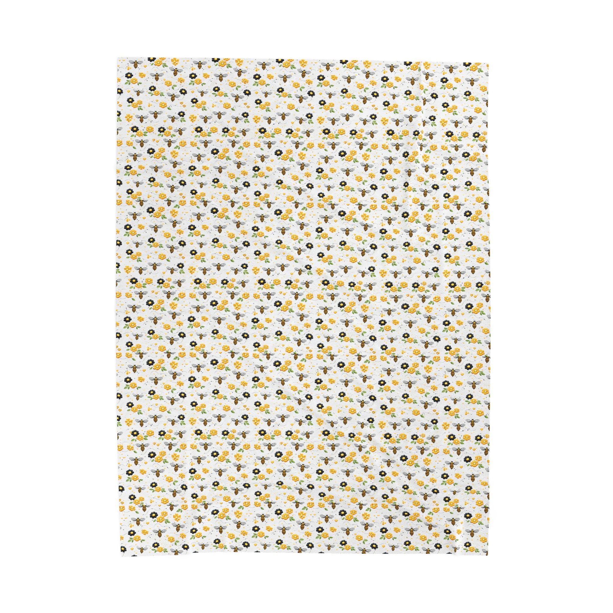 Bee & Sunflower Velveteen Plush Blanket — Cozy Floral Throw for Spring, Garden Lovers & Gift Giving - Creations by Chris and Carlos