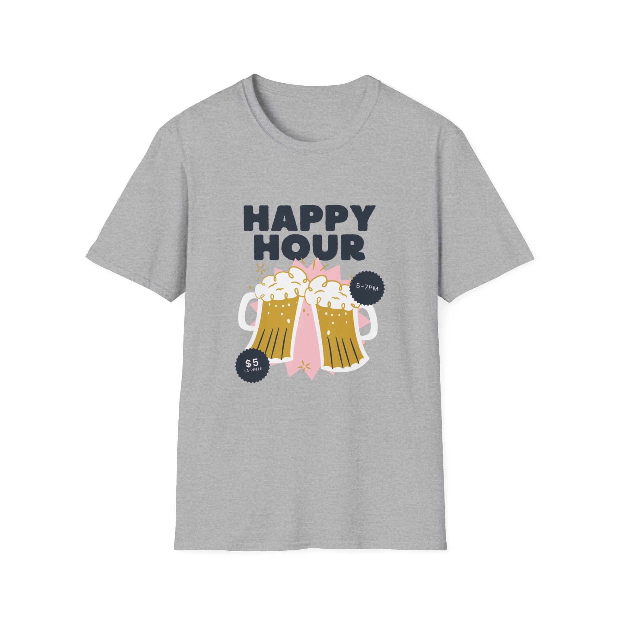 Happy Hour Beer T-Shirt — Cheers Clinking Mugs Graphic Tee - Creations by Chris and Carlos