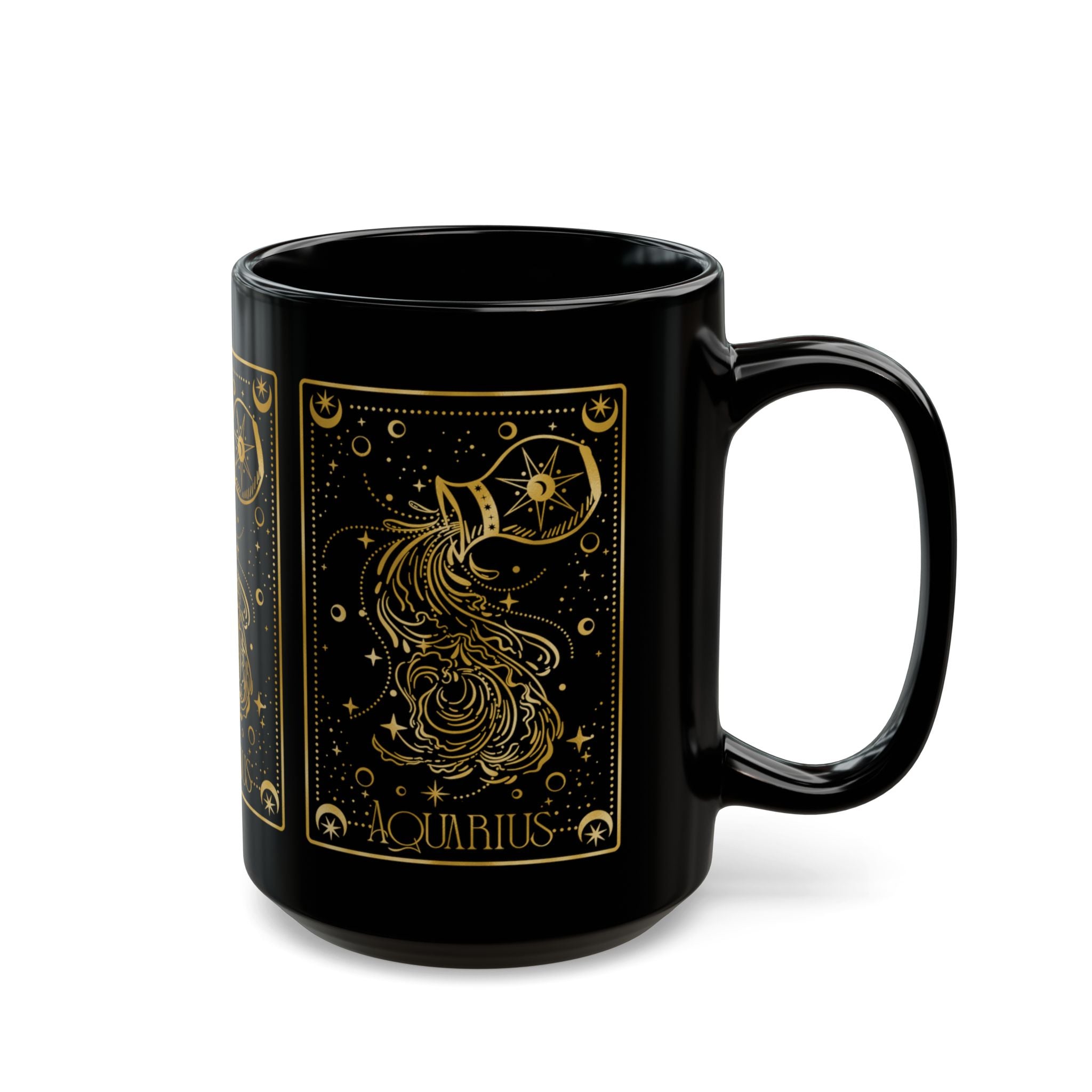 Aquarius Gold Foil Zodiac Mug — Black Ceramic Astrology Coffee Cup - Creations by Chris and Carlos