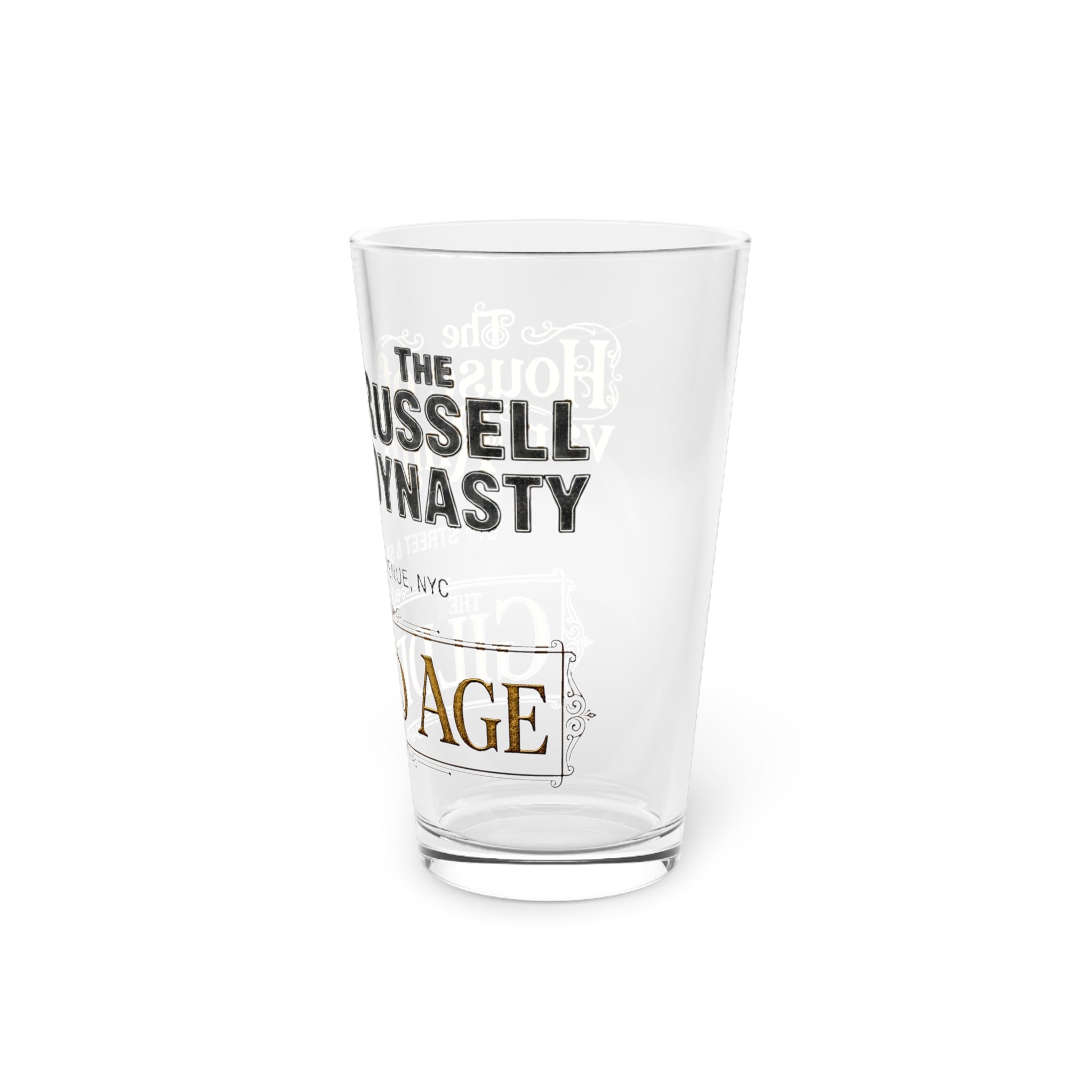 16oz Pint Glass — Vintage 'House of van Rhijn' Gilded Age Typography Beer Glass - Creations by Chris and Carlos