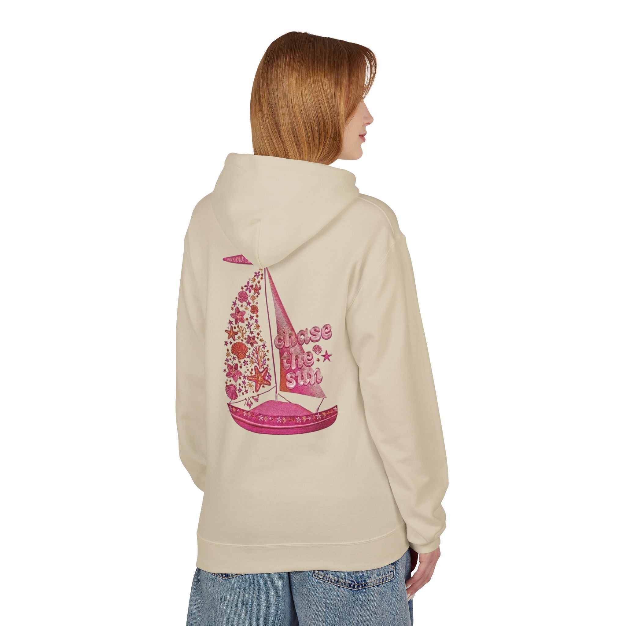 Pinky Palmtree Puff  Floral Graphic Hoodie — Vintage Botanical Note Print - Creations by Chris and Carlos