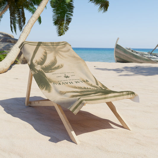 Palm Haven Vintage Palm Beach Towel — Retro Tropical Resort Vibe - Creations by Chris and Carlos