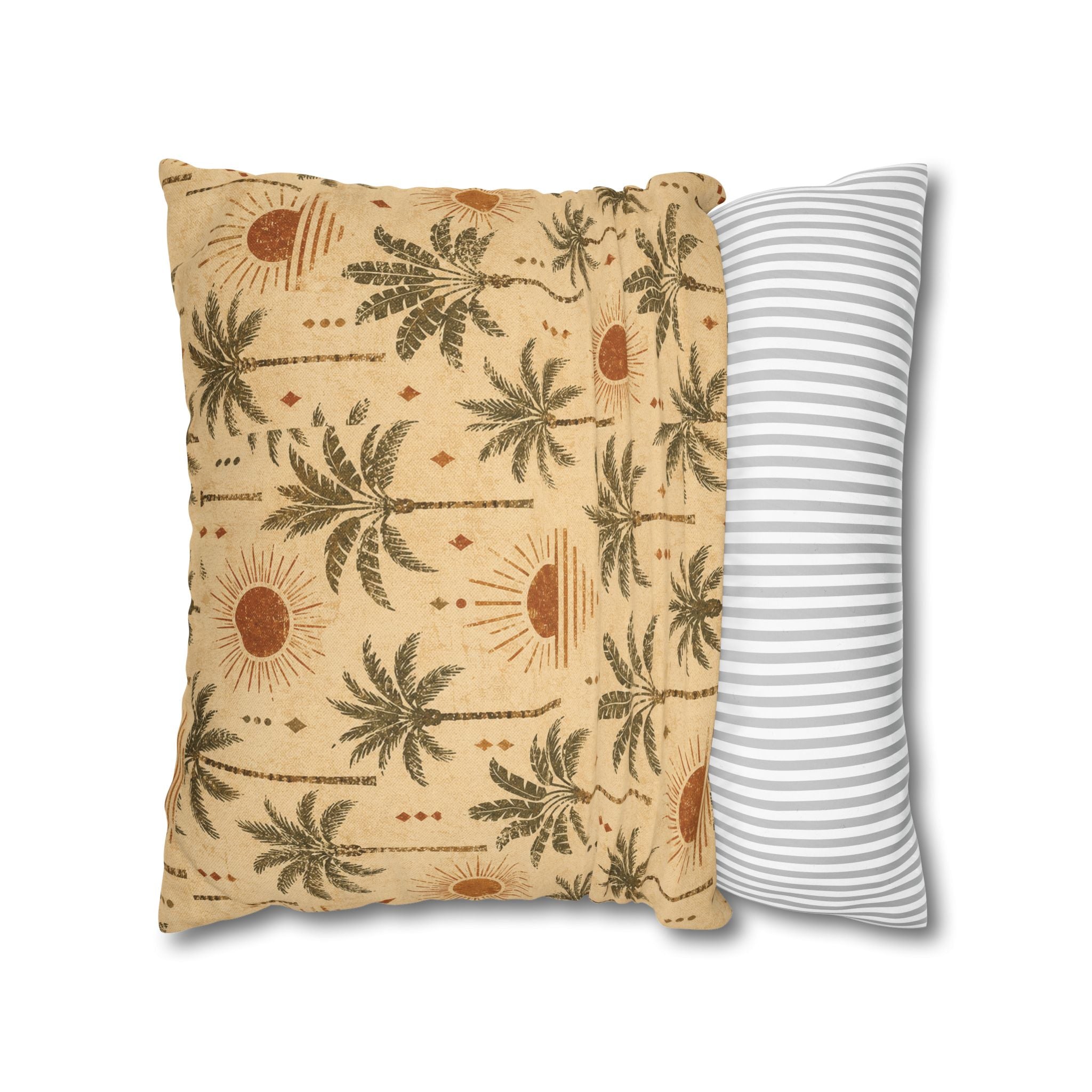 Tropical Palm Sunset Pillowcase — Boho Beach Decorative Throw Pillow Cover - Creations by Chris and Carlos