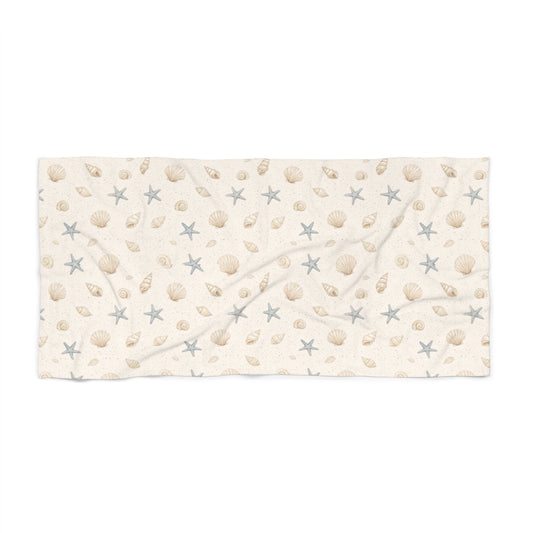 Seashell & Starfish Beach Towel — Coastal Sand Pattern, Lightweight Summer Towel - Creations by Chris and Carlos