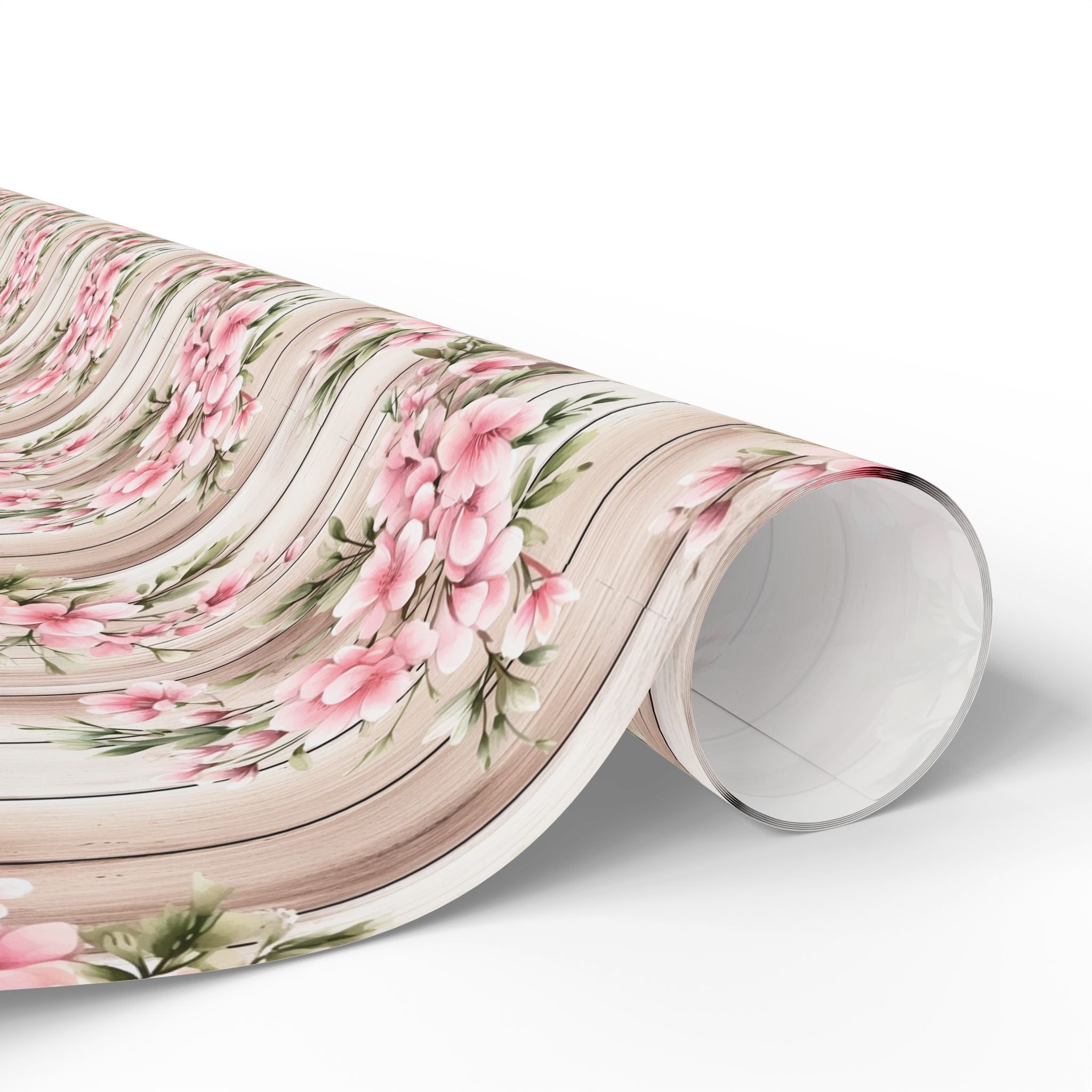 Easter Floral Woodgrain Wrapping Paper Roll — Pink Cherry Blossom Gift Wrap - Creations by Chris and Carlos