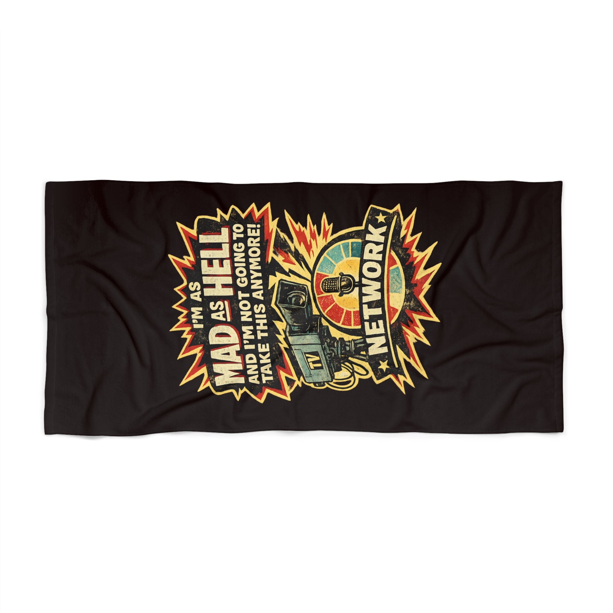 Beach Towel - Retro 'Mad as Hell' TV Network Graphic - Creations by Chris and Carlos