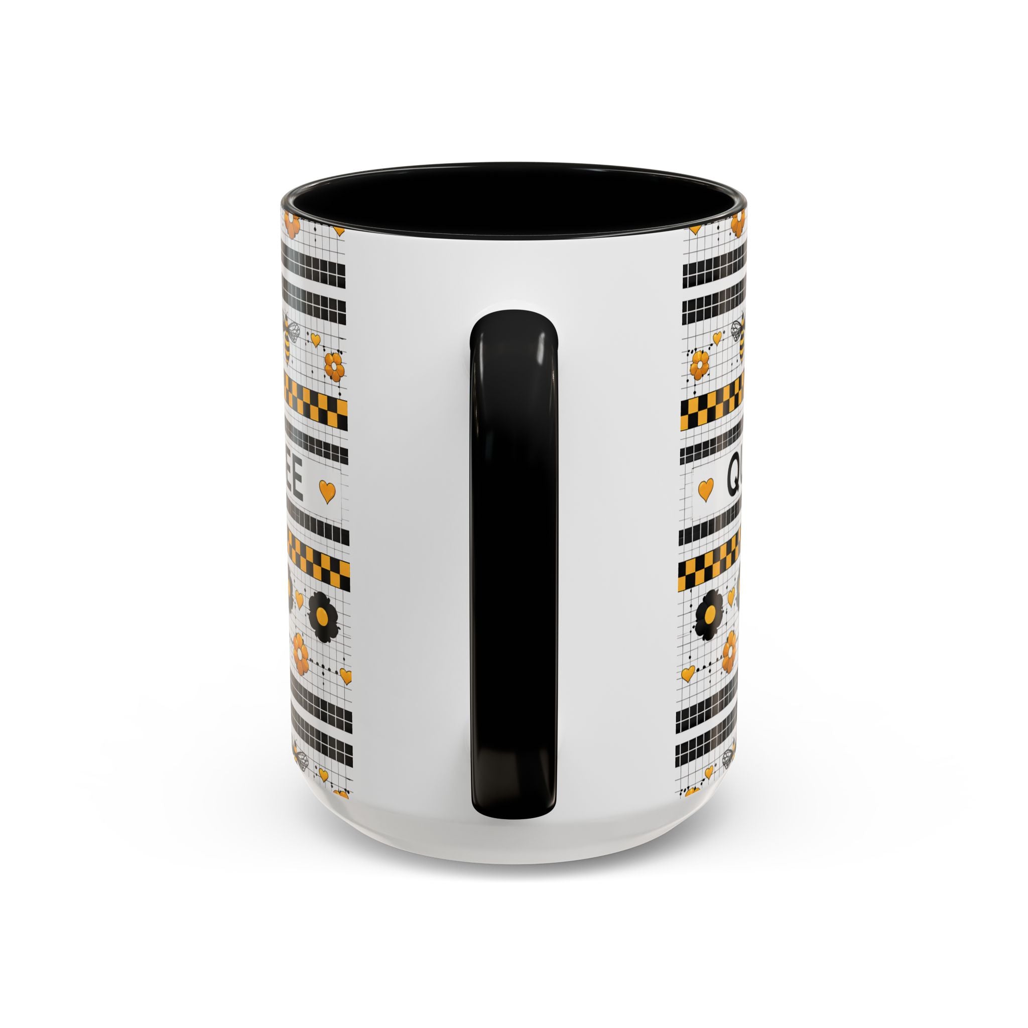 Queen Bee Coffee Mug — Black & Yellow Floral Accent Mug (11/15oz) - Creations by Chris and Carlos