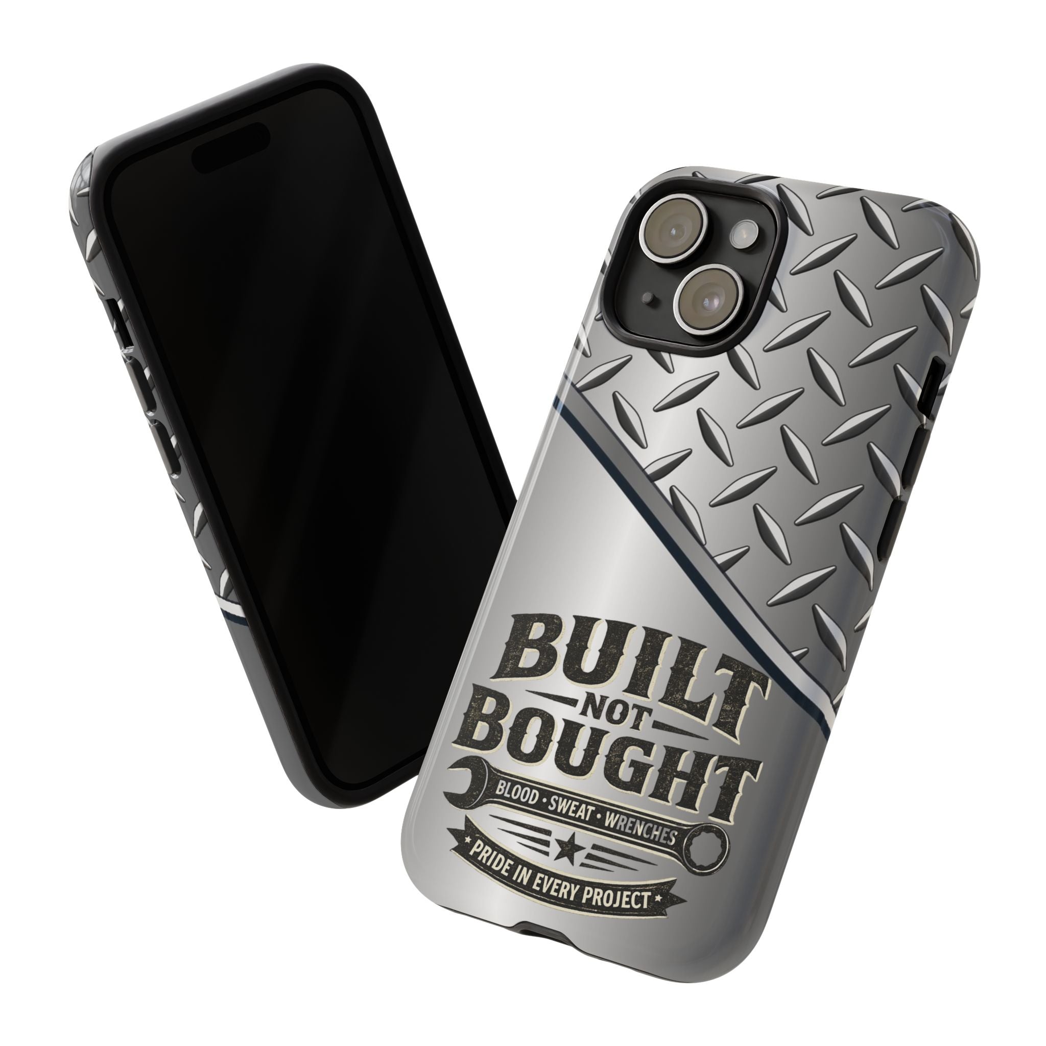 Built Not Bought Metal Diamond-Plate Phone Case — Rugged Tool Lover Gift - Creations by Chris and Carlos