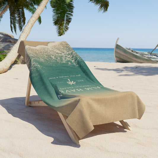 Palm Haven Beach Towel — Vintage Coastal Waves Design - Creations by Chris and Carlos