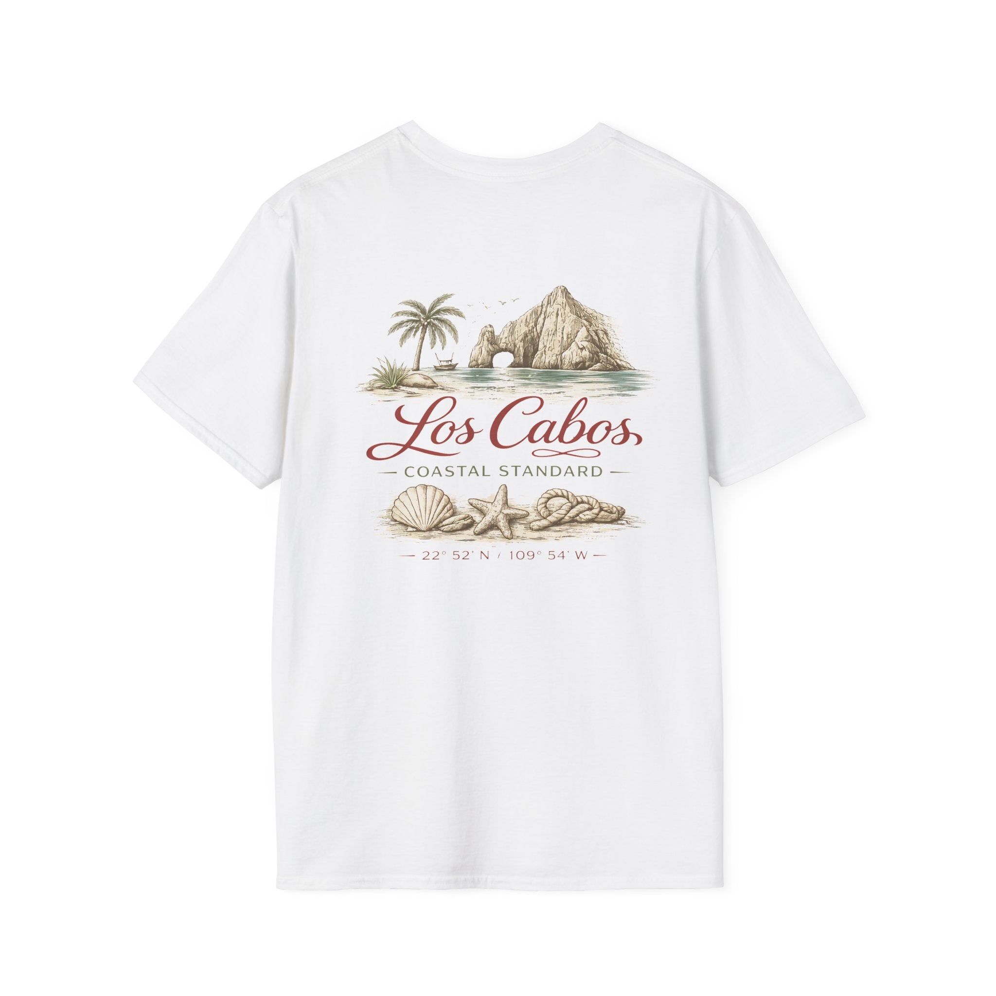Los Cabos Coastal T-Shirt — Scenic Beach Shells & Arch Graphic - Creations by Chris and Carlos