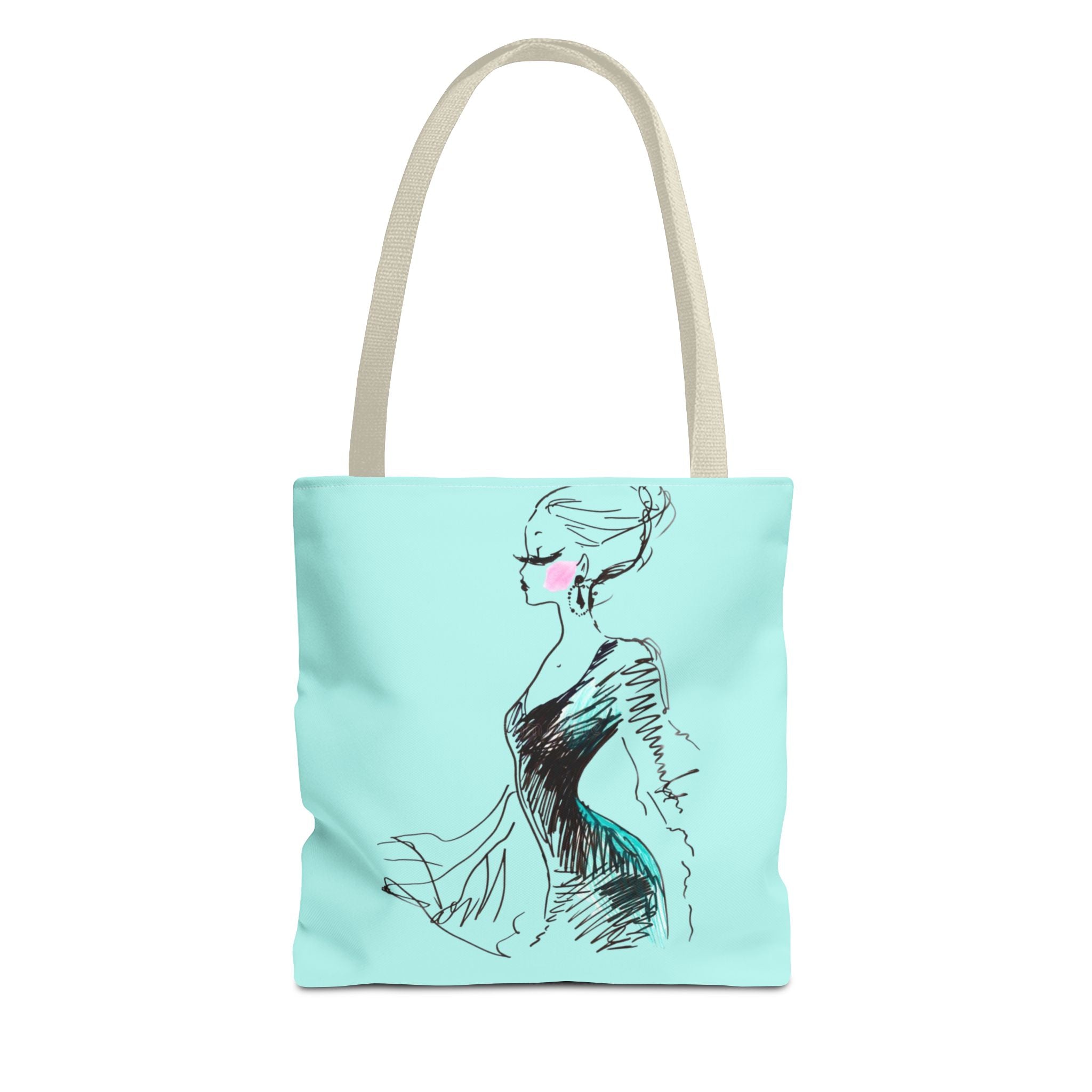 Fashion Sketch Tote Bag – Chic Aqua Illustration Tote - Creations by Chris and Carlos