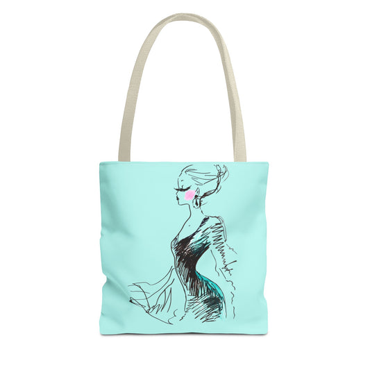 Fashion Sketch Tote Bag – Chic Aqua Illustration Tote - Creations by Chris and Carlos