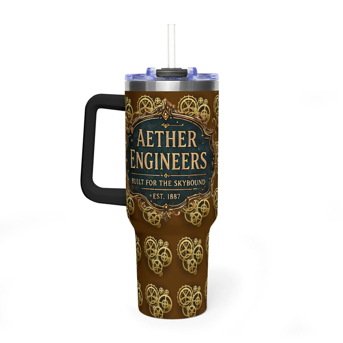 Aether Engineers 40oz Vacuum Tumbler – Steampunk Gear Insulated Travel Cup