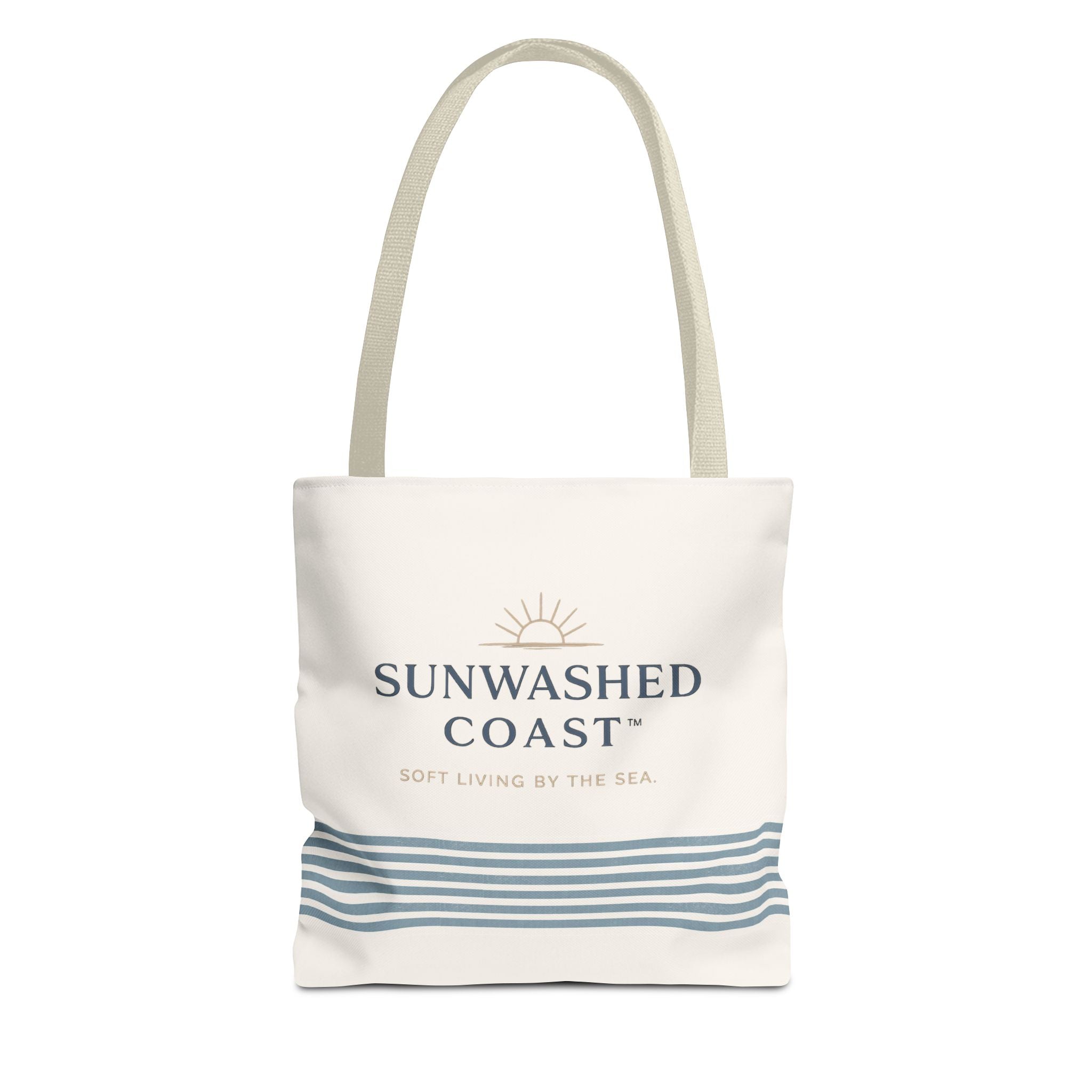 Sunwashed Coast Tote Bag – Coastal Striped Beach Canvas Tote (“Sunwashed Coast” Logo) - Creations by Chris and Carlos