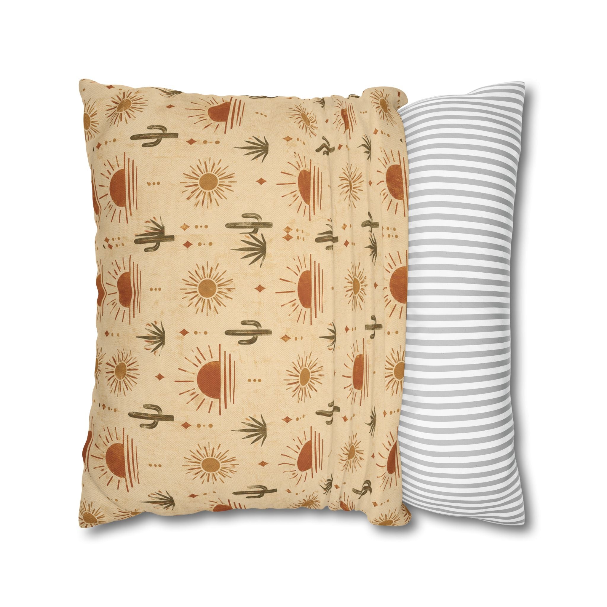 Desert Sunrise Square Pillowcase — Boho Cactus Sun Pattern - Creations by Chris and Carlos