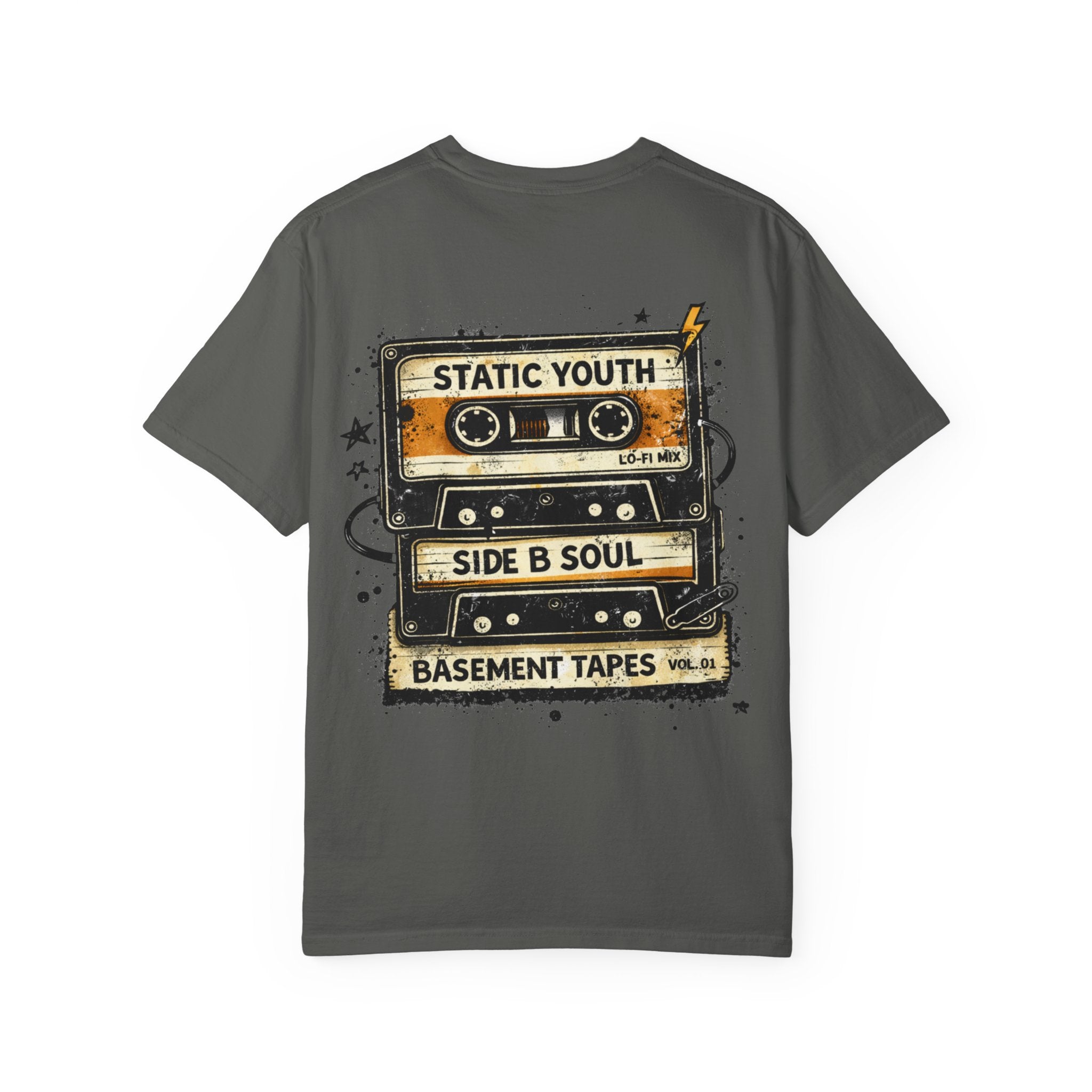 Basement Tapes Retro Cassette T-Shirt — "Static Youth / Side B Soul" - Creations by Chris and Carlos