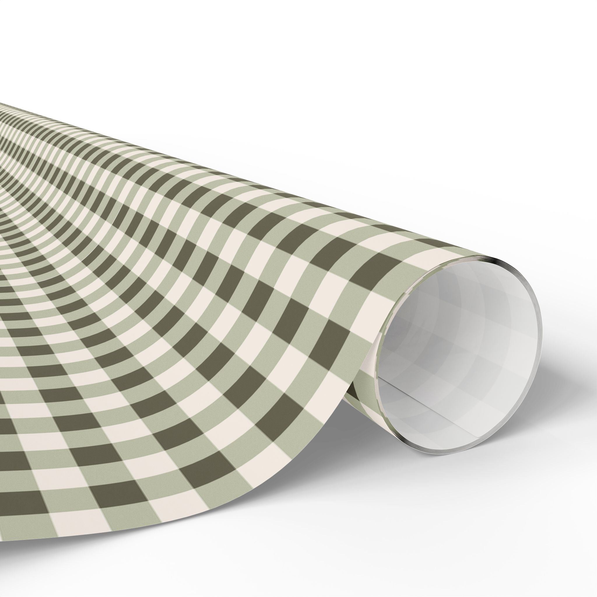 Gingham Plaid Wrapping Paper Roll — Neutral Green Check Holiday Gift Wrap - Creations by Chris and Carlos