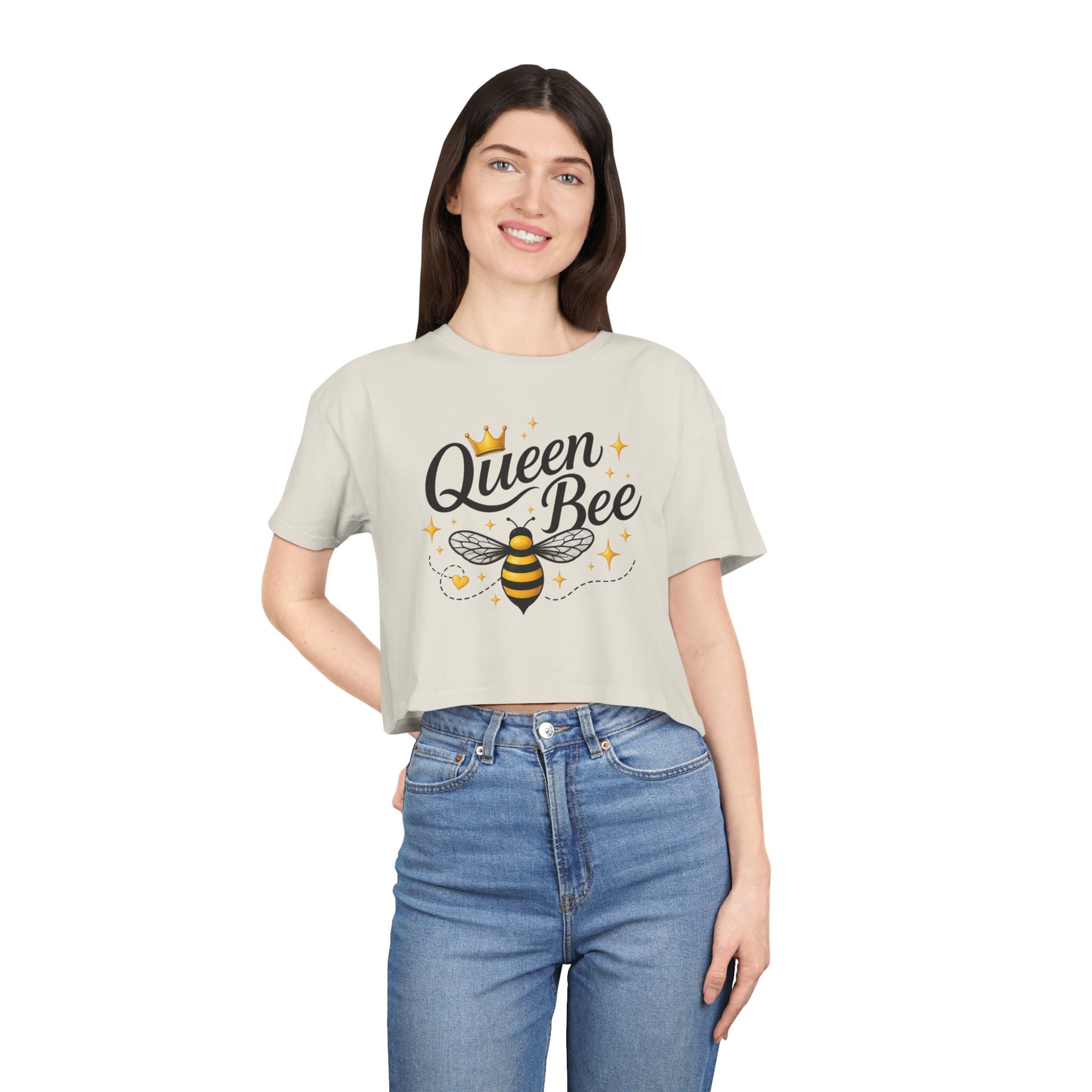 Queen Bee Crop Tee – Women's Bee Graphic Short Sleeve Top - Creations by Chris and Carlos