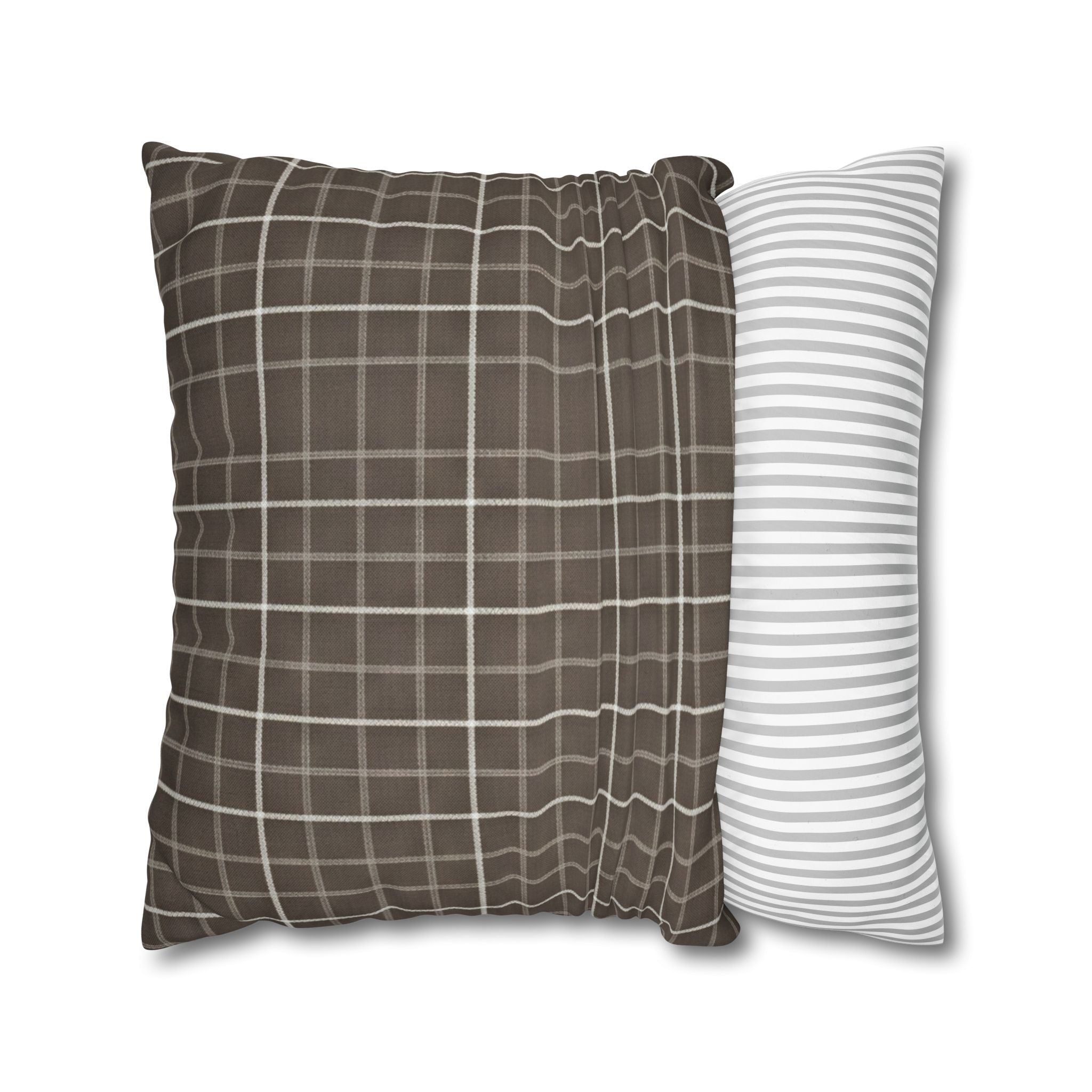 Brown Plaid Square Pillowcase — Cozy Farmhouse Throw Pillow Cover - Creations by Chris and Carlos