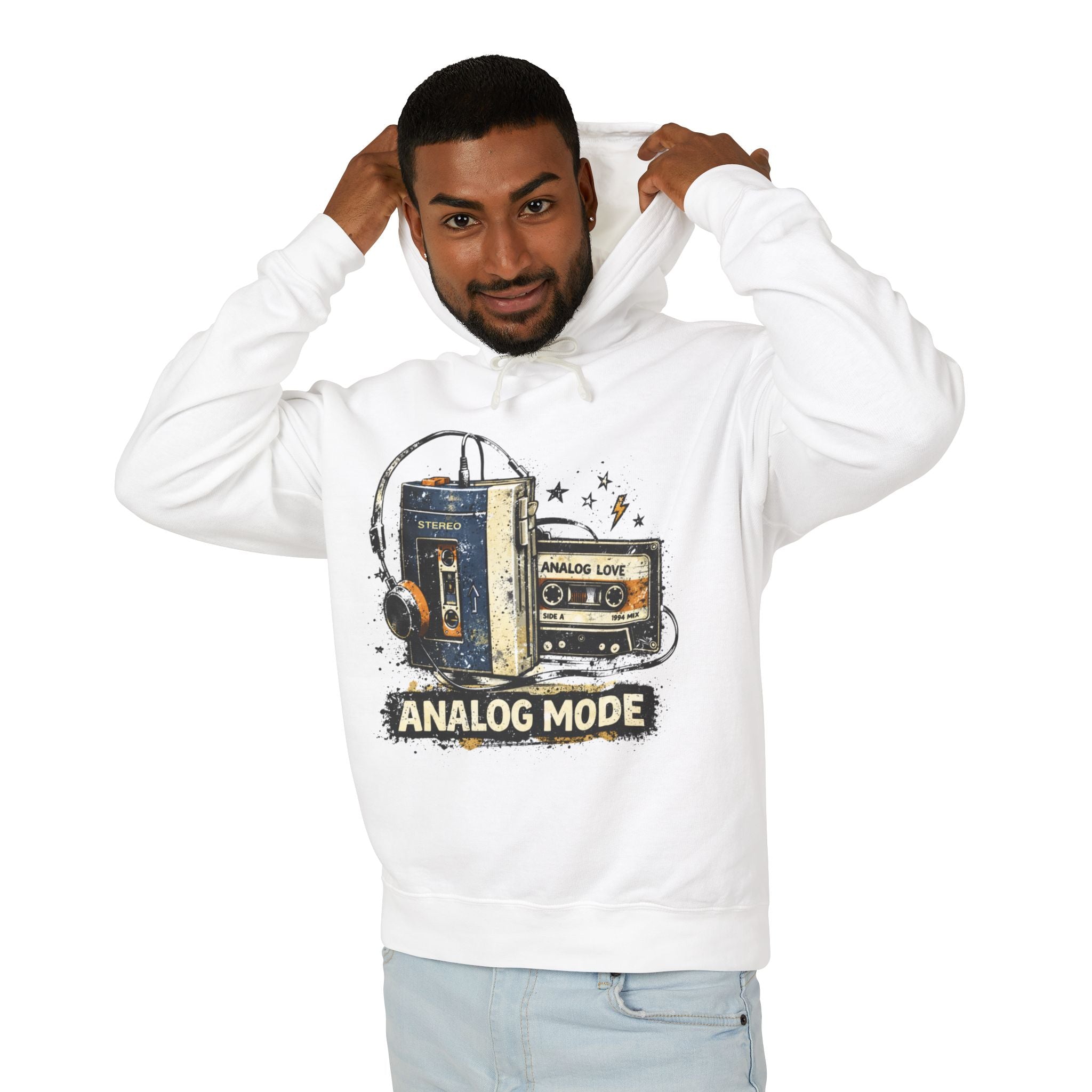 Analog Mode Hoodie — Retro Cassette & Walkman Vintage Music Pullover - Creations by Chris and Carlos