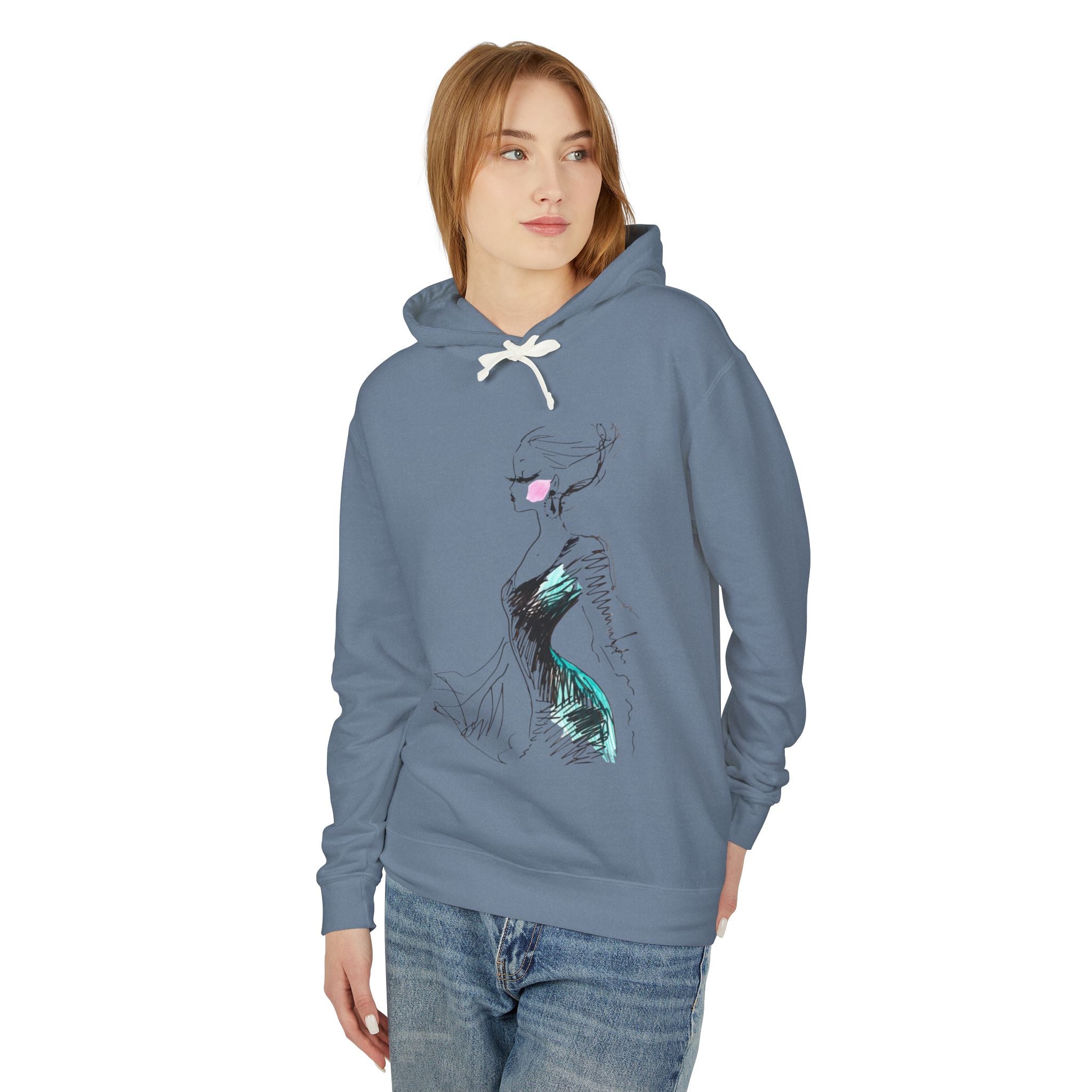 Fashion Sketch Hoodie — Elegant Brushstroke Dress Illustration - Creations by Chris and Carlos