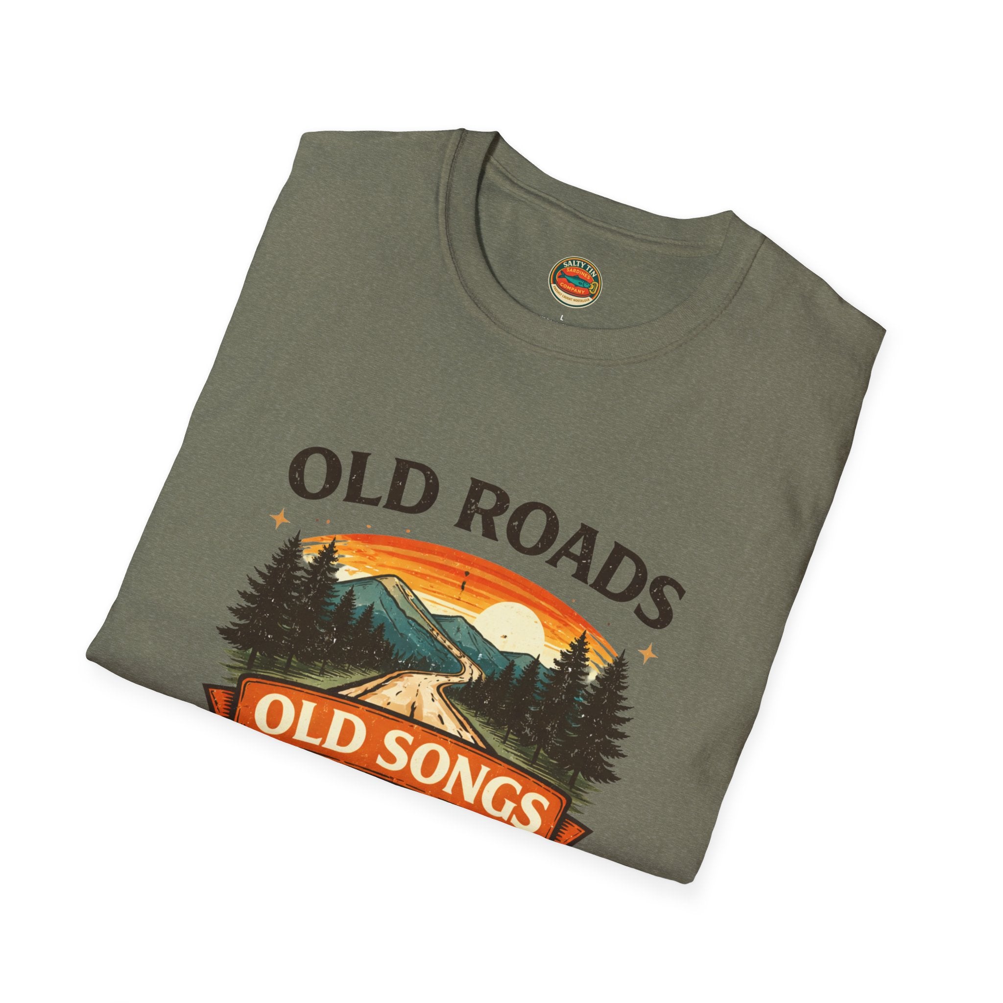 Old Roads Old Songs Old Soul T-Shirt – Vintage Guitar & Mountain Graphic - Creations by Chris and Carlos