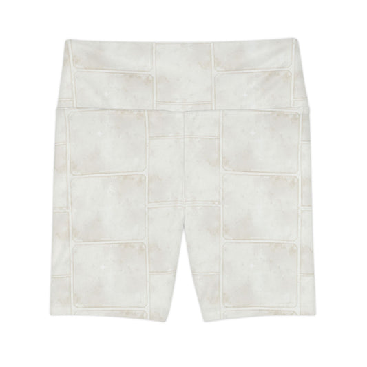 Women's Workout Shorts — Light Washed Patchwork Print AOP - Creations by Chris and Carlos