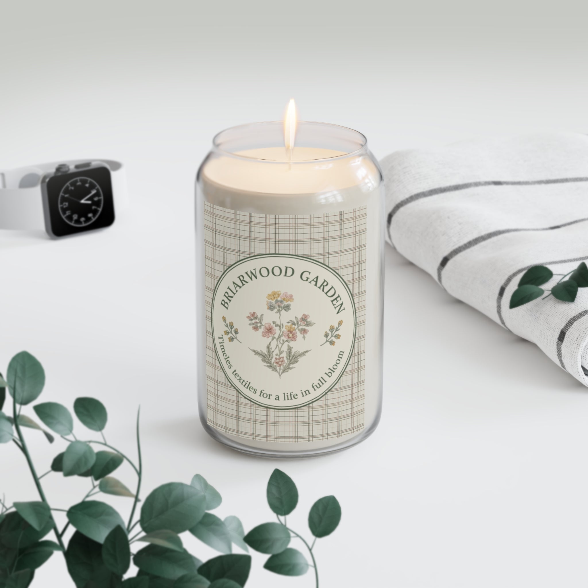 Briarwood Garden Scented Soy Candle — 13.75oz Floral Plaid Jar Candle - Creations by Chris and Carlos