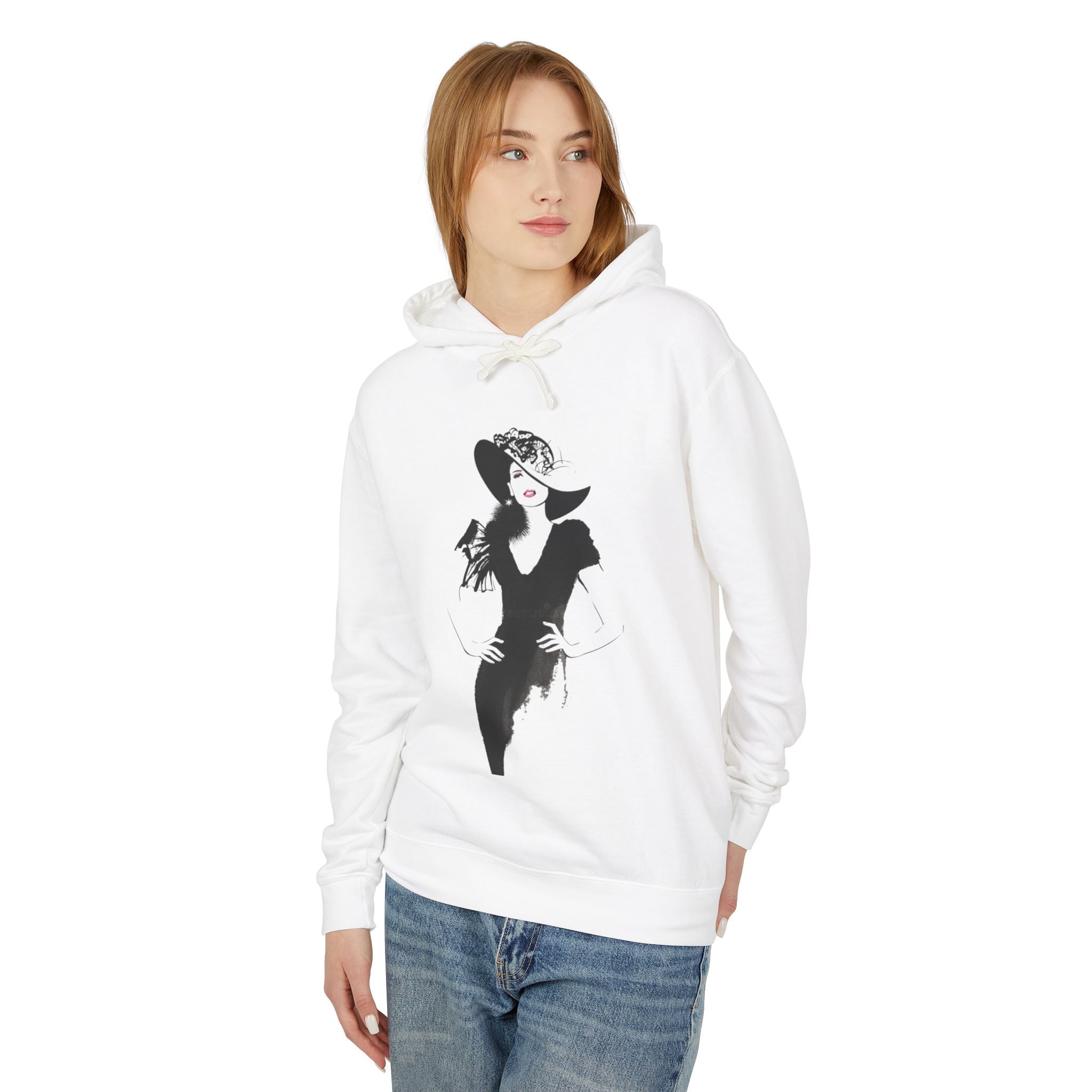 Retro Femme Fashion Hoodie — Vintage Black & White Glamour Illustration - Creations by Chris and Carlos