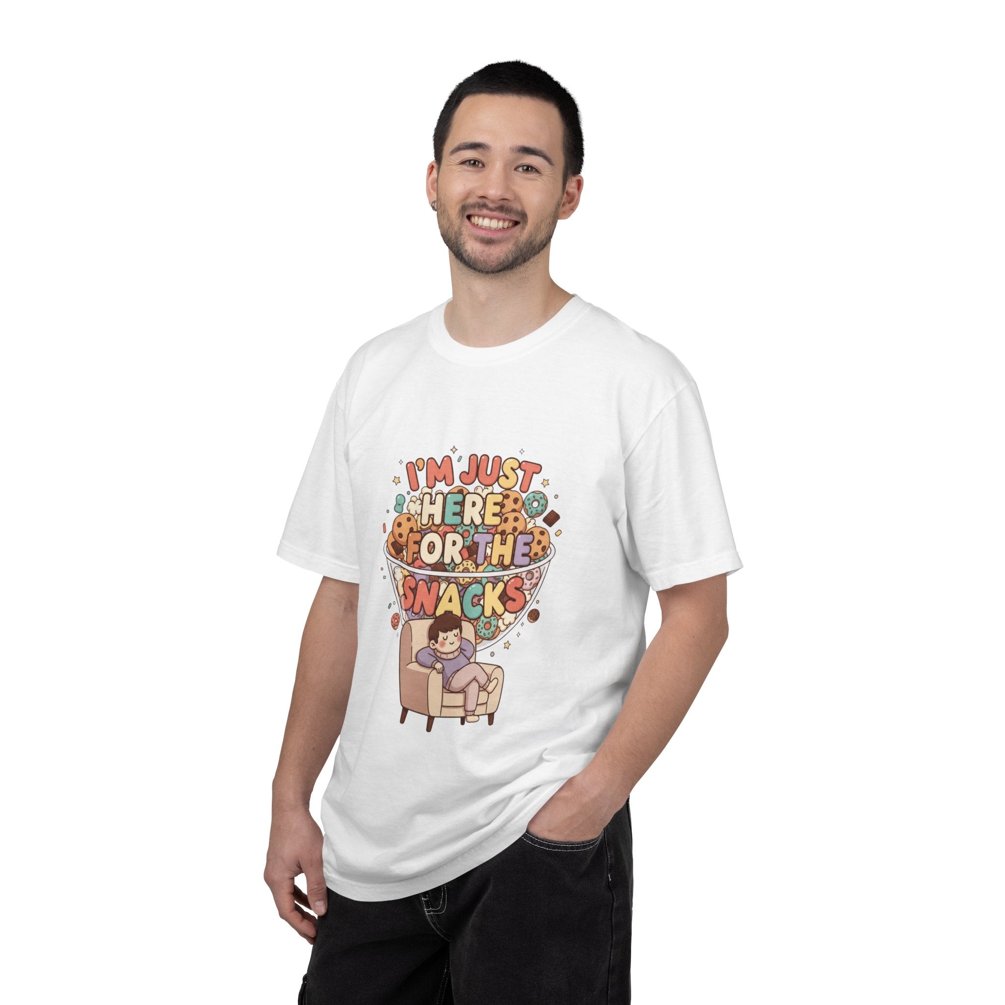 T-Shirt — "I'm Just Here for the Snacks" Funny Retro Graphic Tee - Creations by Chris and Carlos