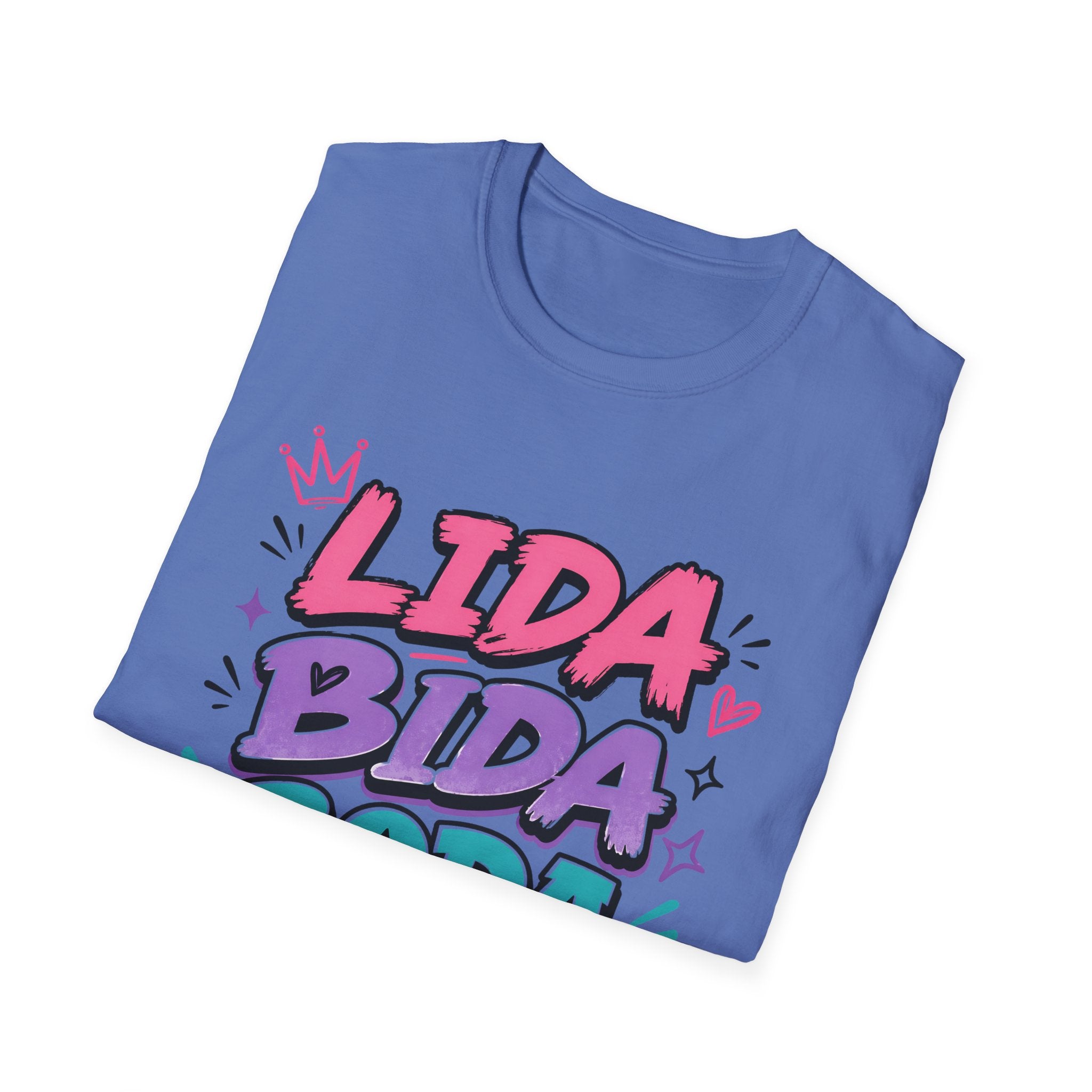 Lida Bida Boda Butt Graphic T-Shirt — TIK TOK FAMOUS Colorful Retro Bubble Letter Tee - Creations by Chris and Carlos