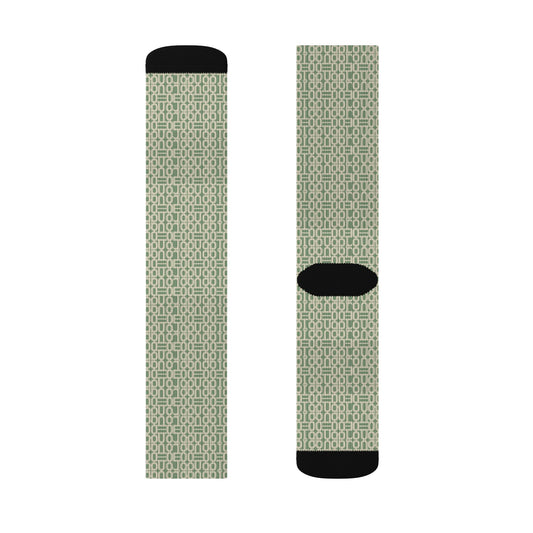 Prism Point Athletic Collection- Geometric Sage Green Sublimation Socks Patterned Crew Socks - Creations by Chris and Carlos