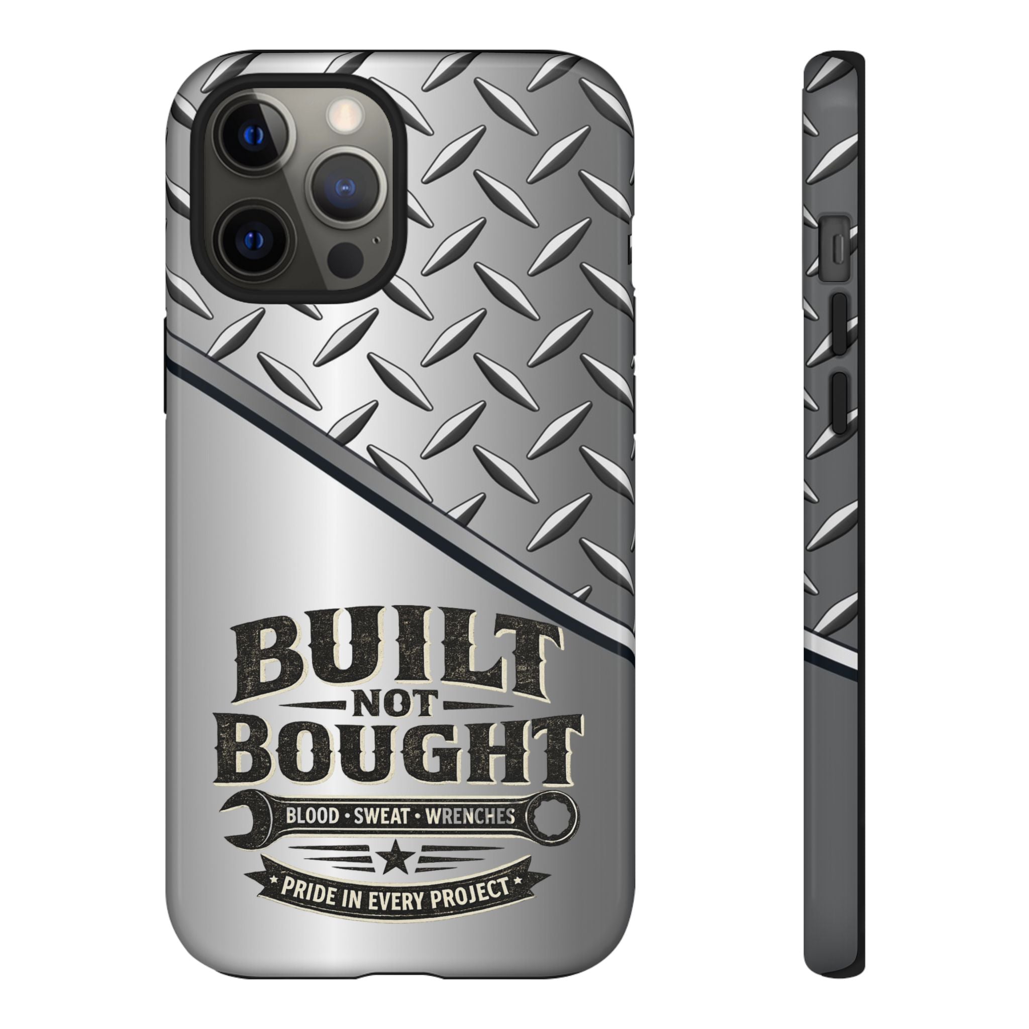 Built Not Bought Metal Diamond-Plate Phone Case — Rugged Tool Lover Gift - Creations by Chris and Carlos
