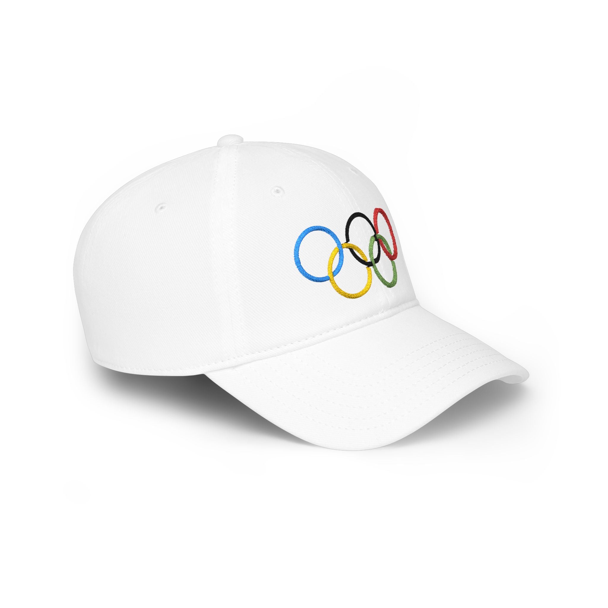 Olympic Rings Embroidered Baseball Cap — Red Low Profile Sport Hat - Creations by Chris and Carlos