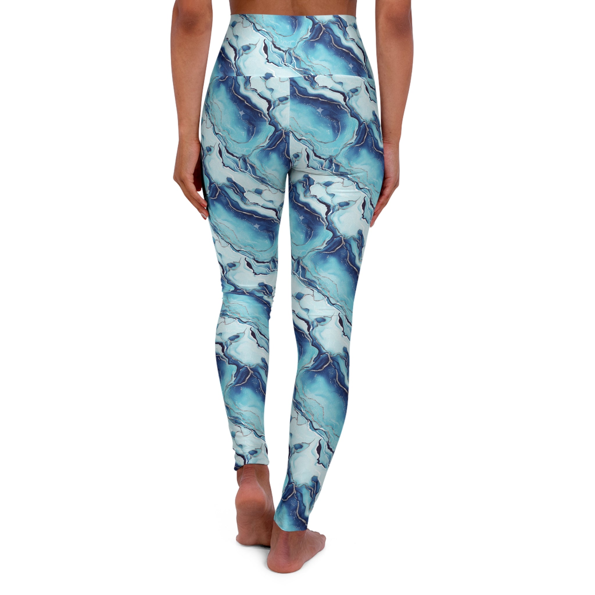Marble Print High-Waisted Yoga Leggings — Navy Stone Pattern - Creations by Chris and Carlos