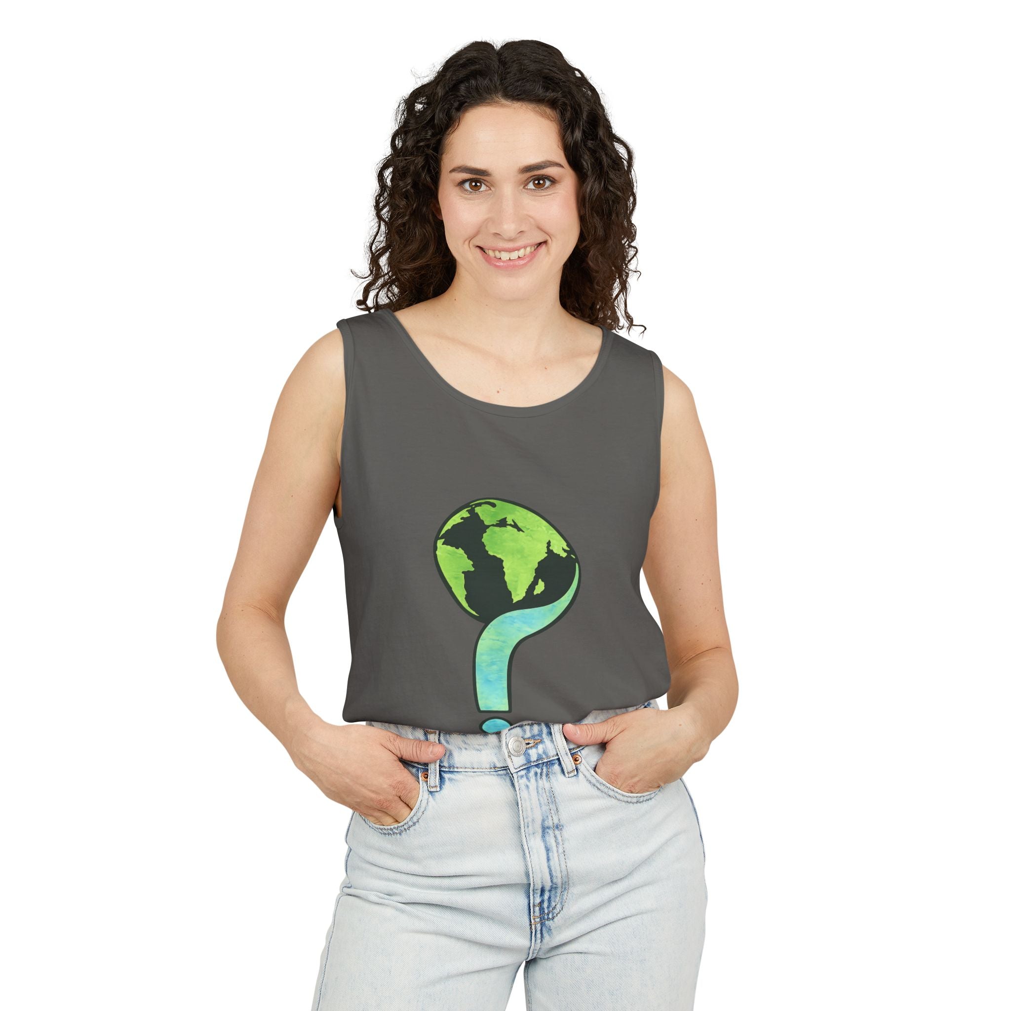 Earth Question Mark Tank Top — Sustainable Planet Graphic Tank - Creations by Chris and Carlos