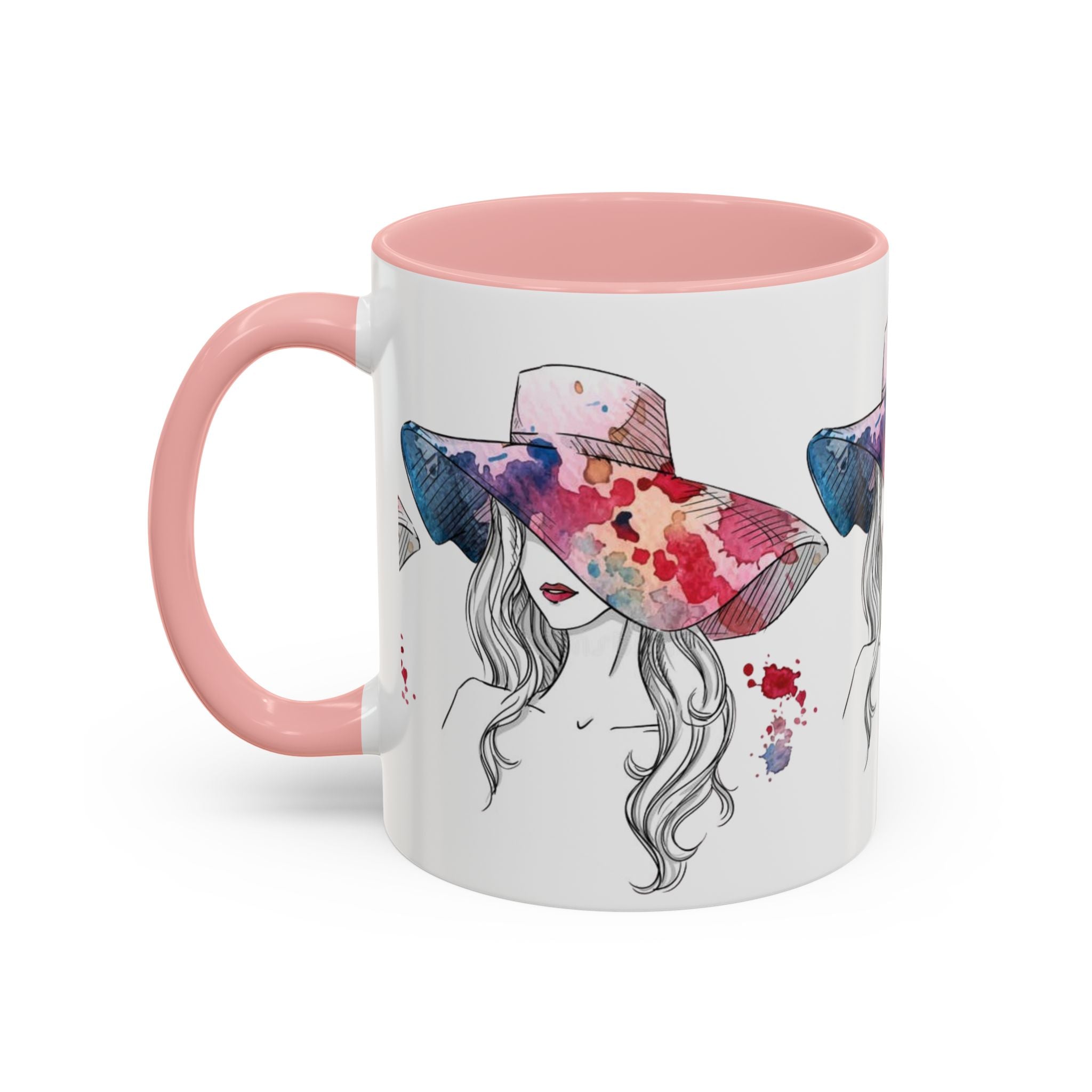 Watercolor Sun Hat Coffee Mug - Chic Fashion Illustration Accent Mug (11/15oz) - Creations by Chris and Carlos