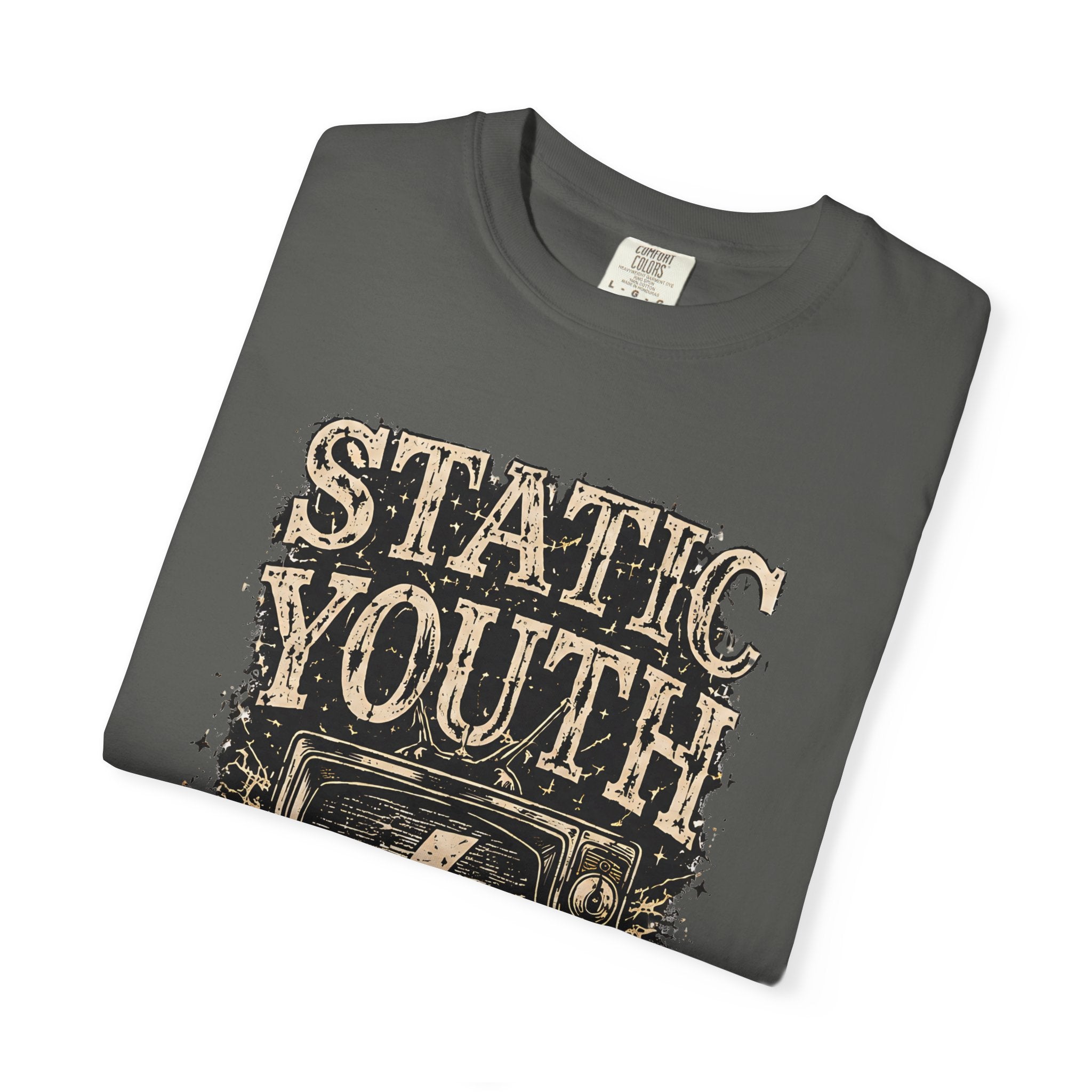 Static Youth Graphic Tee — Vintage TV Lightning Bolt "Old Soul Replay" - Creations by Chris and Carlos