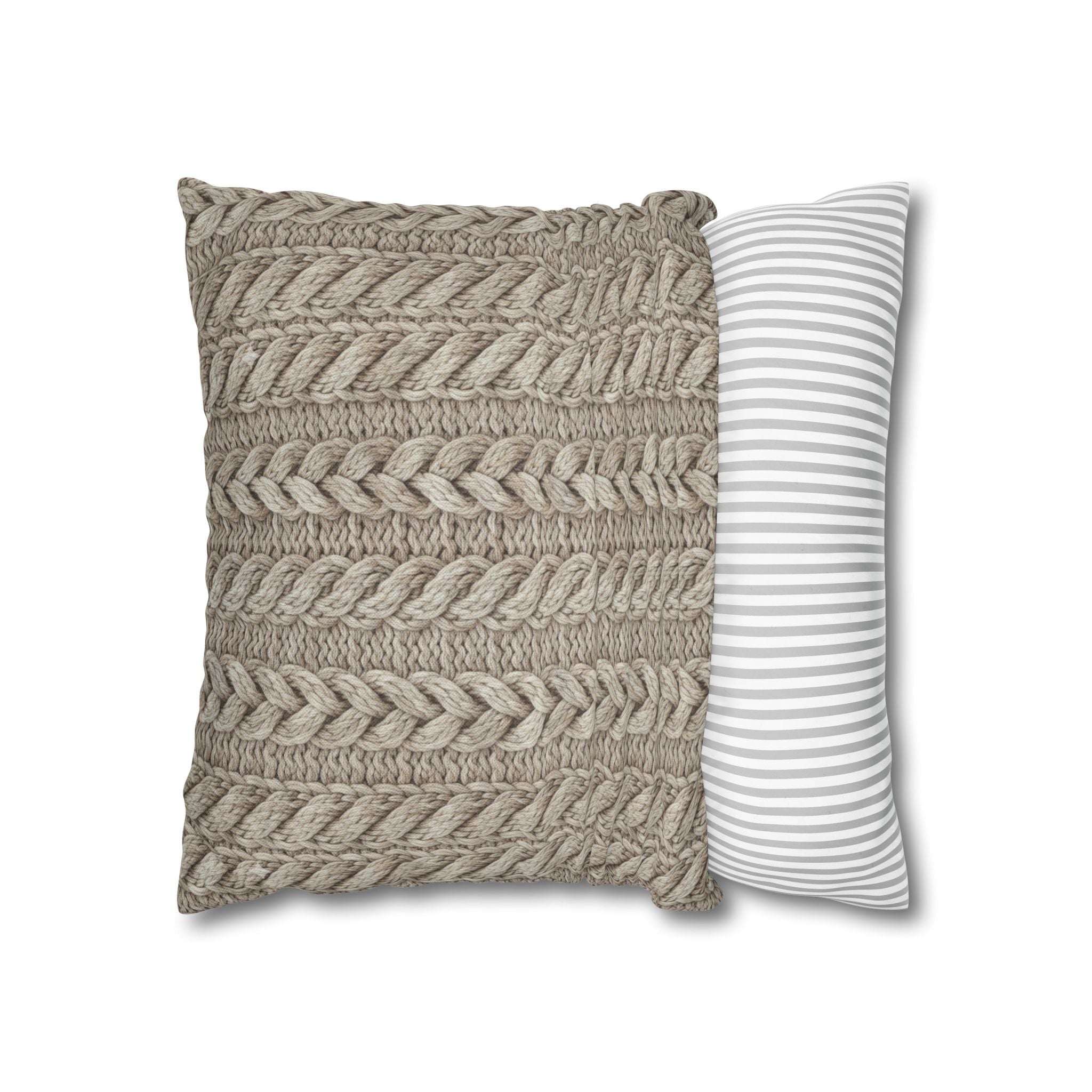 Plumstead Manor Cozy Cable Knit Decorative Pillowcase — Neutral Beige Square Throw Pillow Cover - Creations by Chris and Carlos