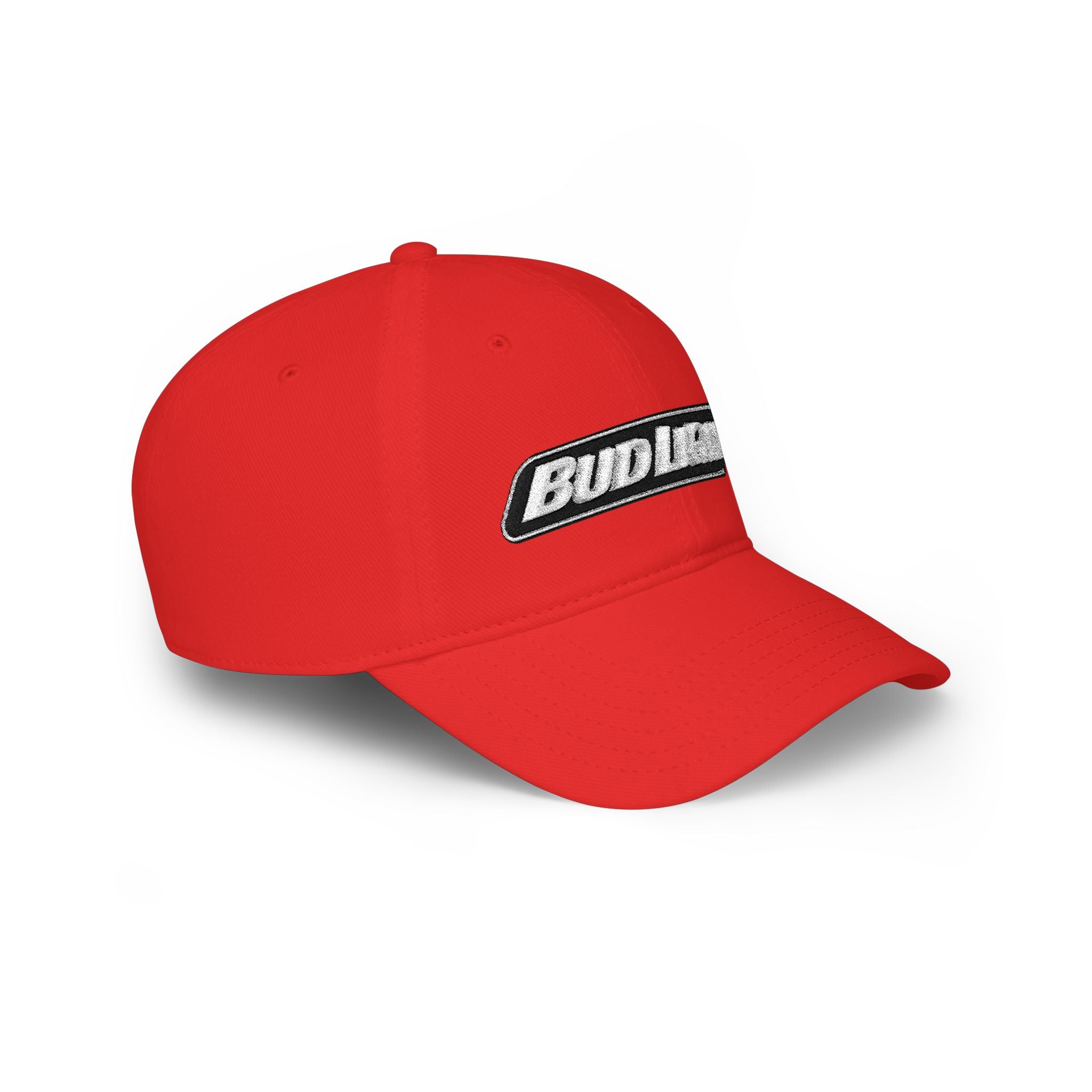 Bud Light Embroidered Baseball Cap — Red Low Profile Dad Hat - Creations by Chris and Carlos