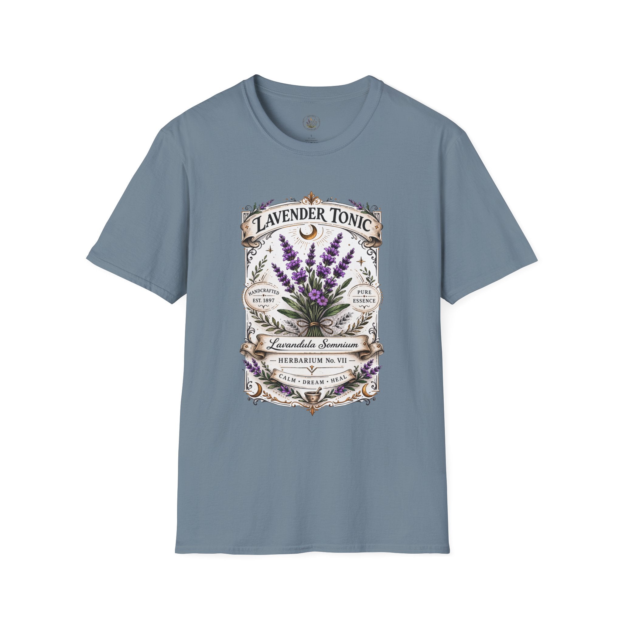 Old Soul Apothecary Lavender Tonic Botanical Tee — Vintage Herbal Label Shirt - Creations by Chris and Carlos
