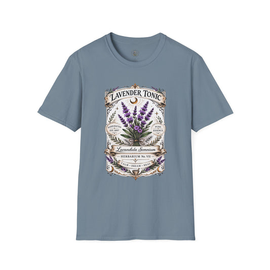 Old Soul Apothecary Lavender Tonic Botanical Tee — Vintage Herbal Label Shirt - Creations by Chris and Carlos