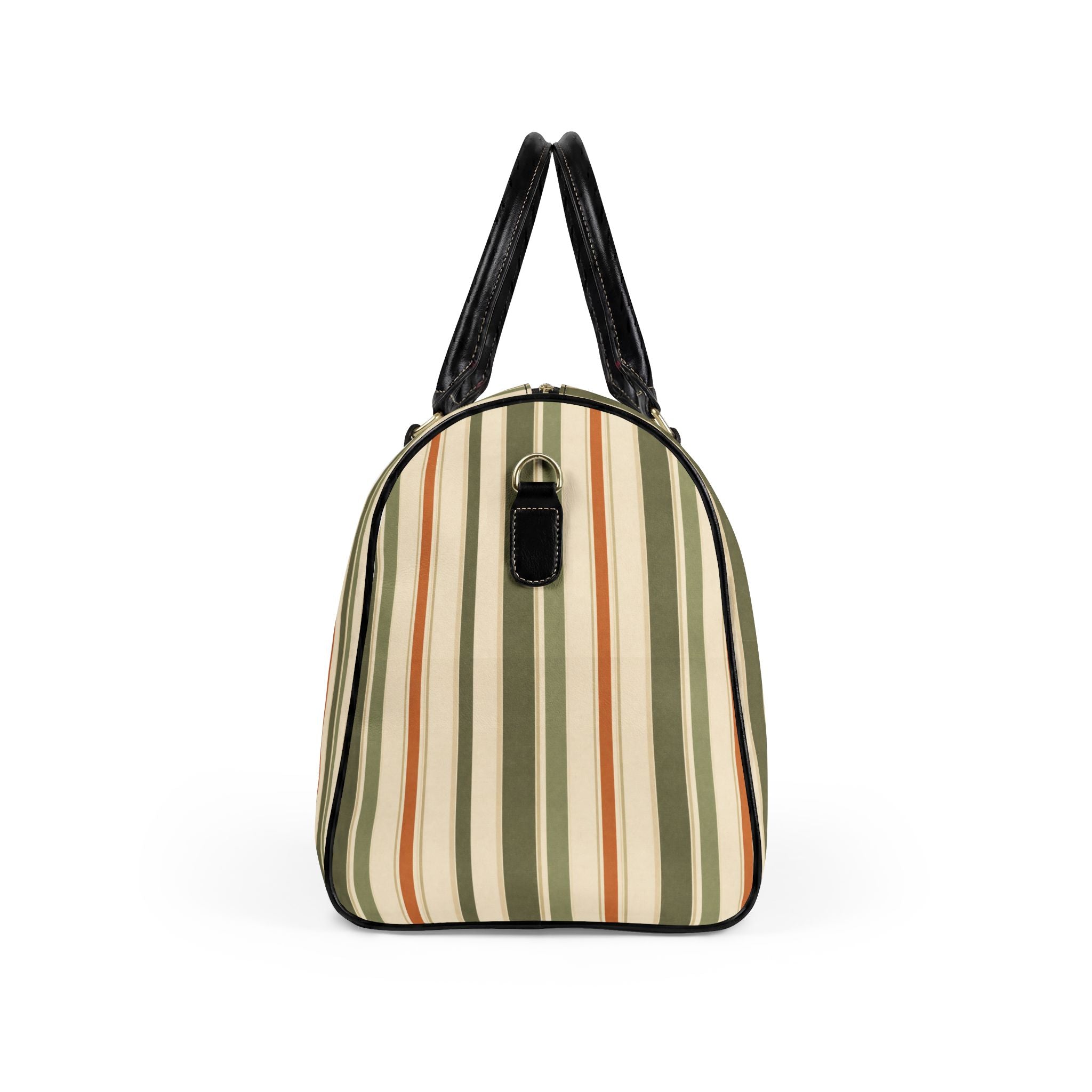 Striped Leather Weekender Bag — Olive & Tan Travel Duffle - Creations by Chris and Carlos